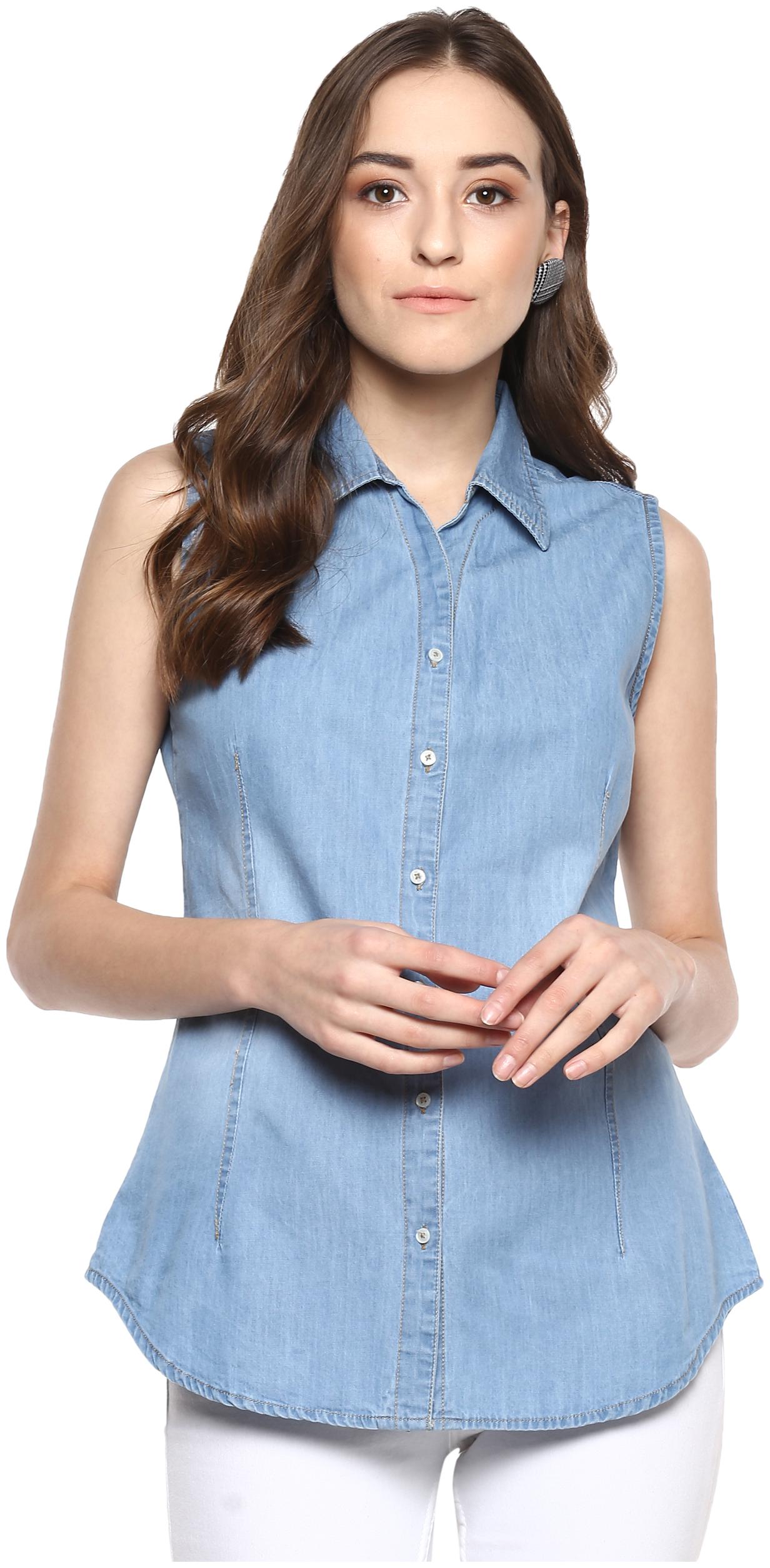 

SPEAK Women s Denim Plain Sleeveless Shirt (Light Blue S)