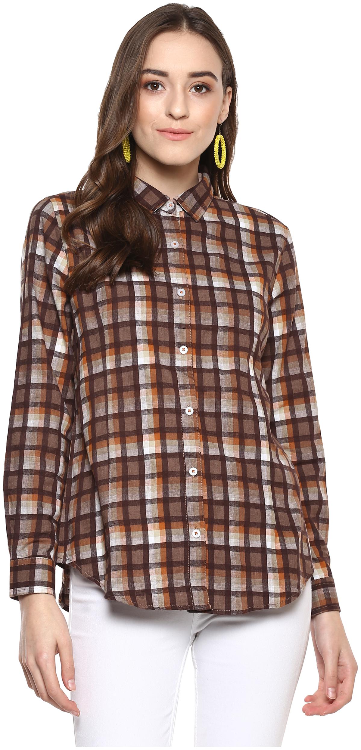 

Speak Women Brown Checked Slim Fit Shirt