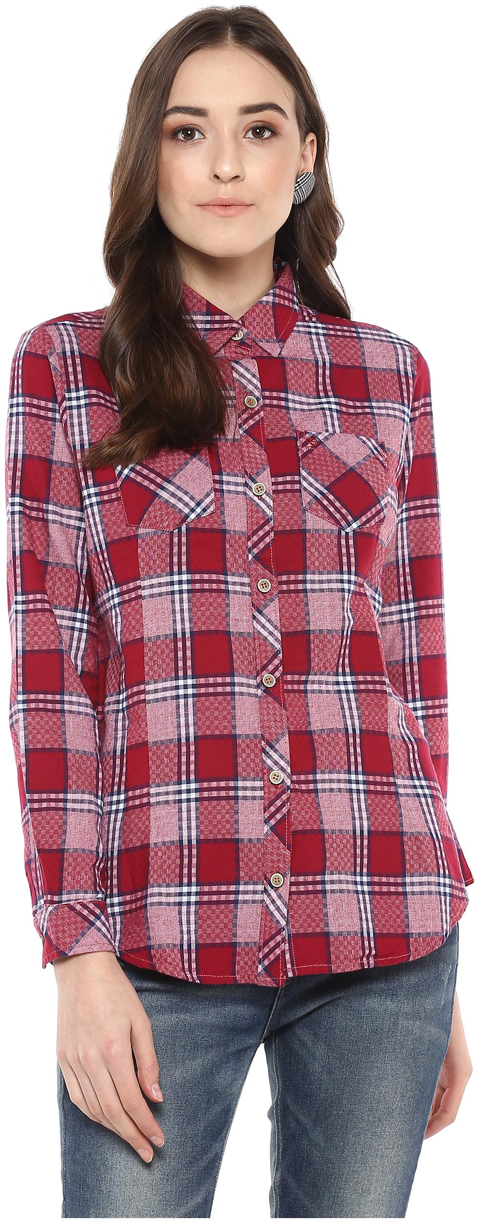 

Speak Women Red Checked Slim Fit Shirt