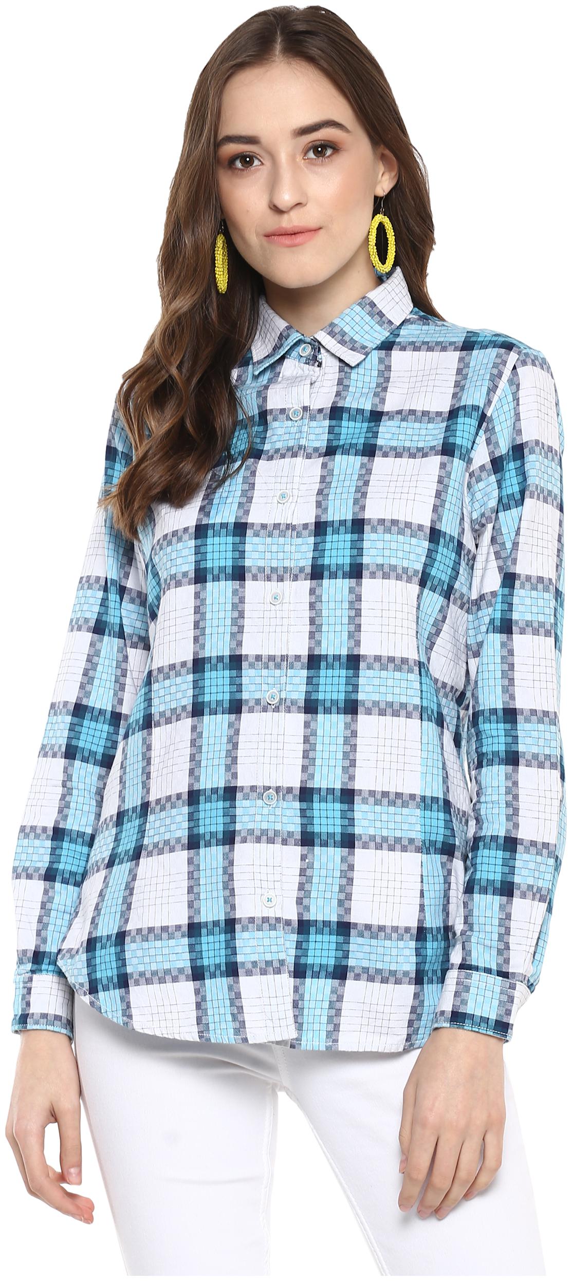 

Speak Women Blue Checked Slim Fit Shirt