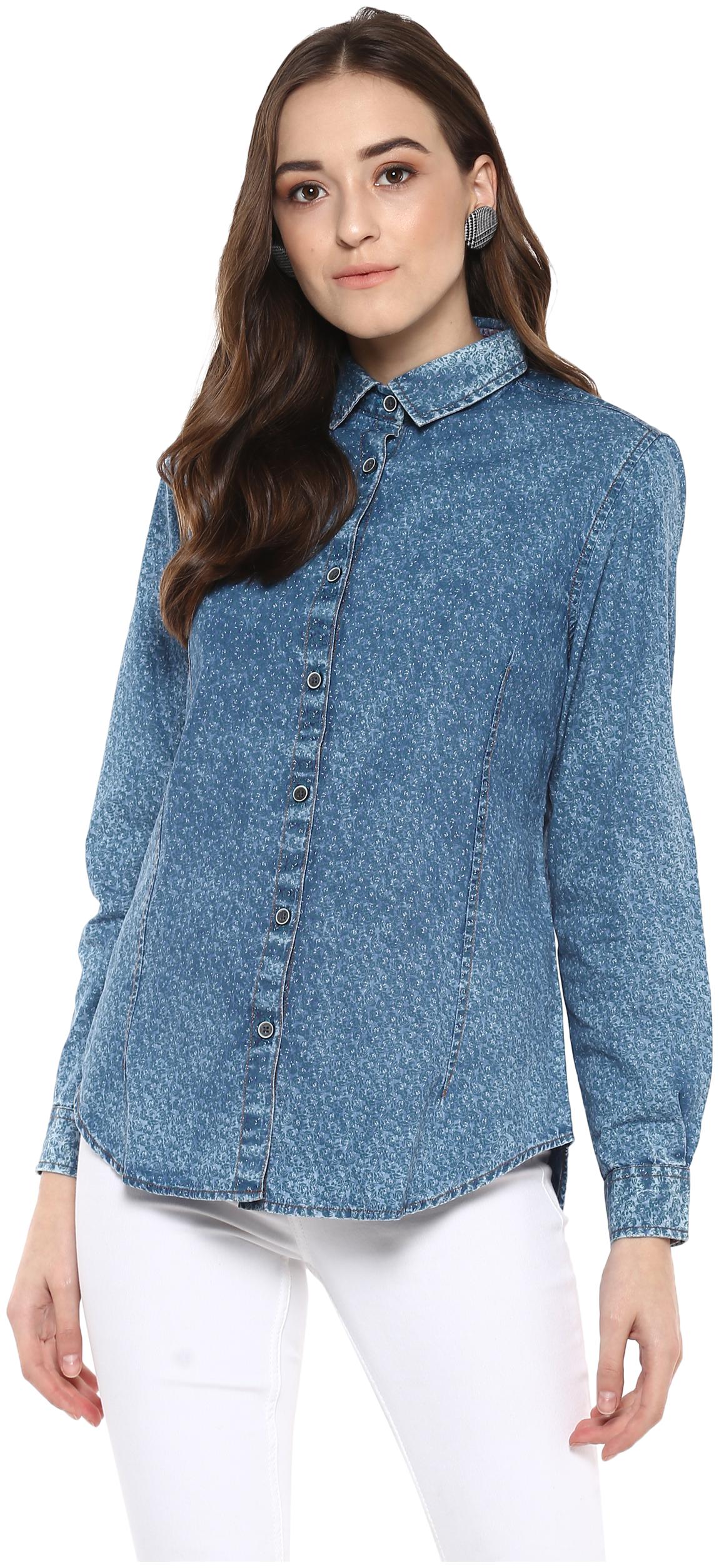 

Speak Women Blue Printed Slim Fit Shirt