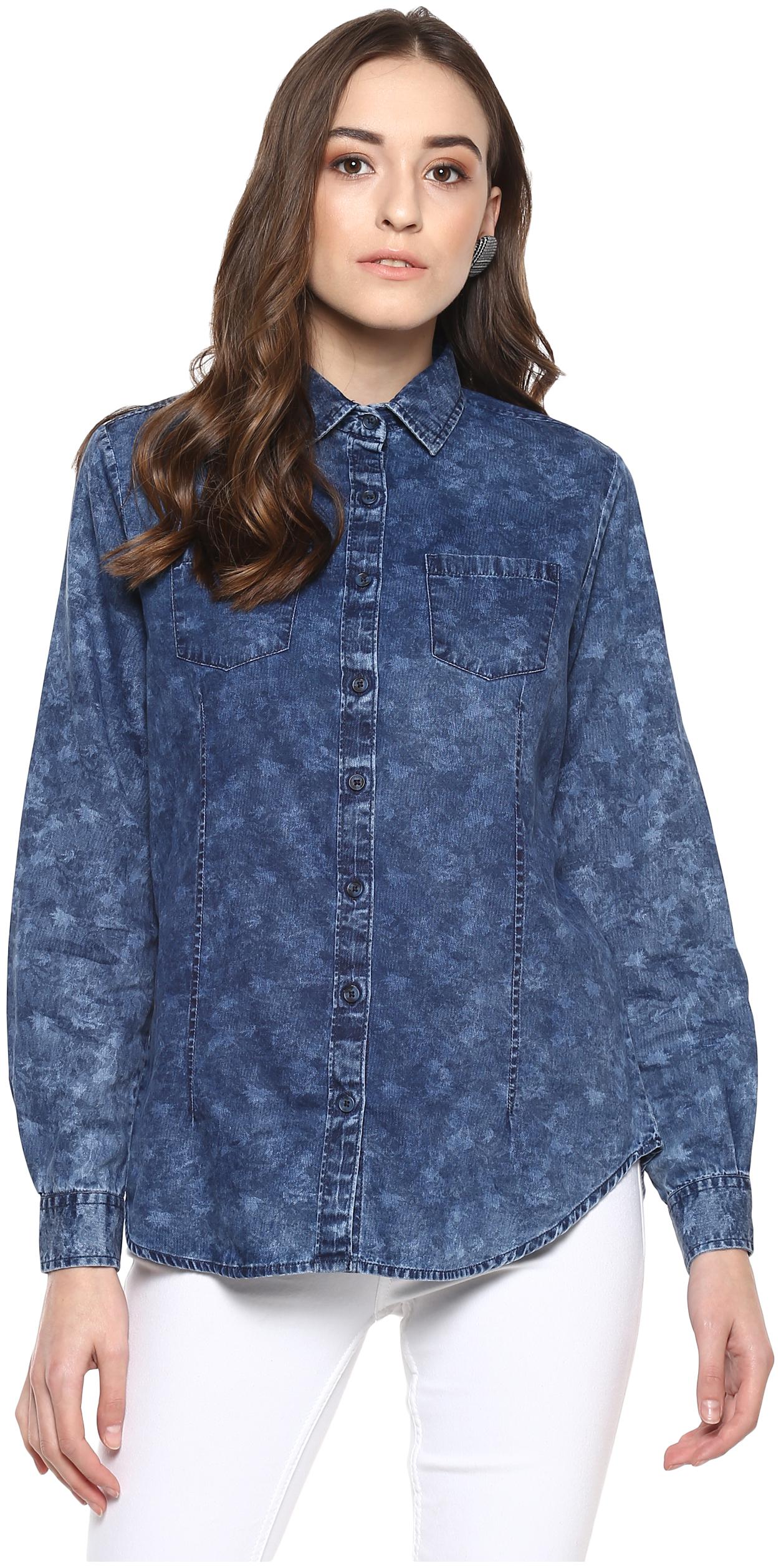 

Speak Women Blue Printed Slim Fit Shirt