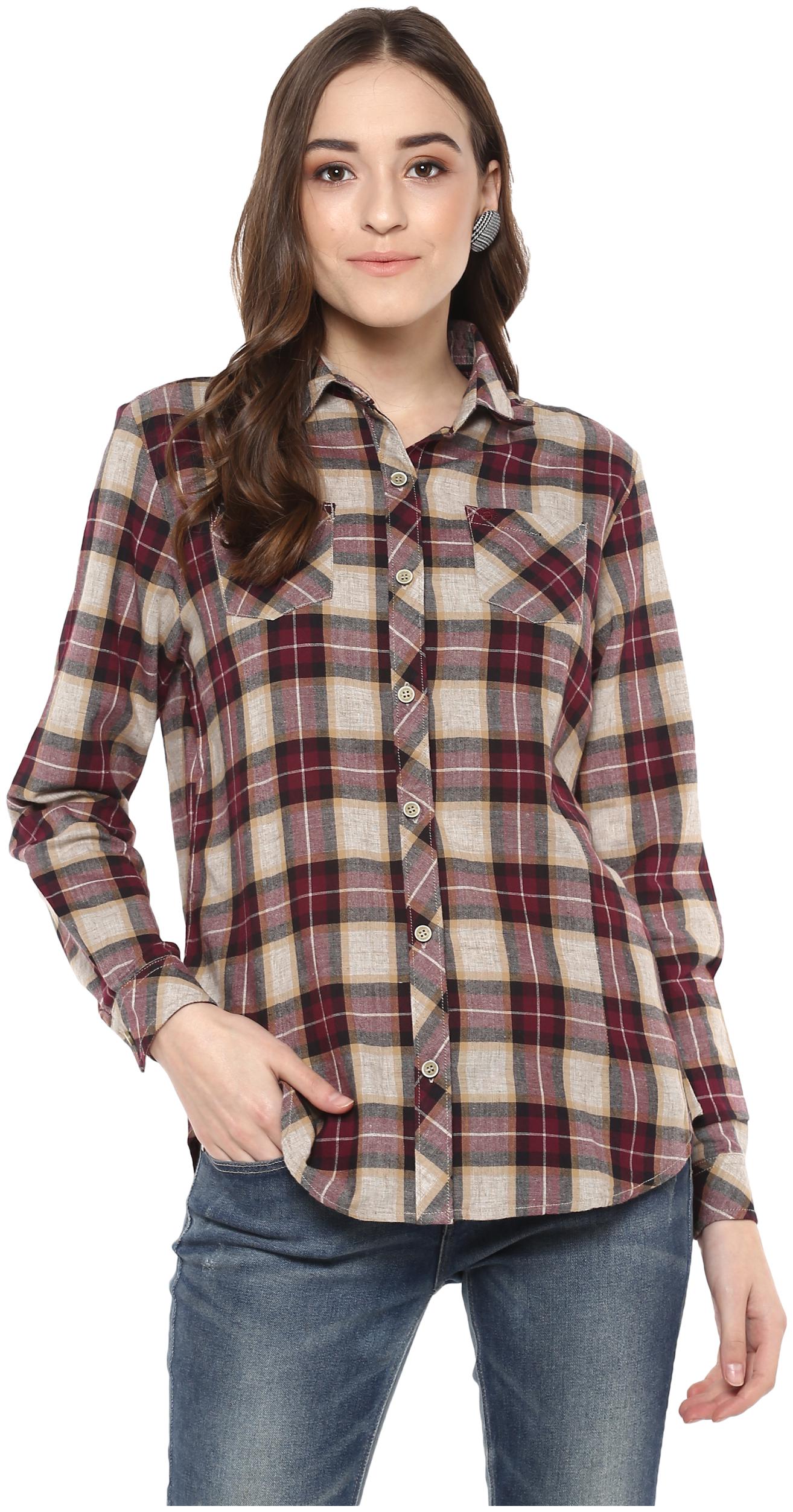 

Speak Women Maroon Checked Slim Fit Shirt