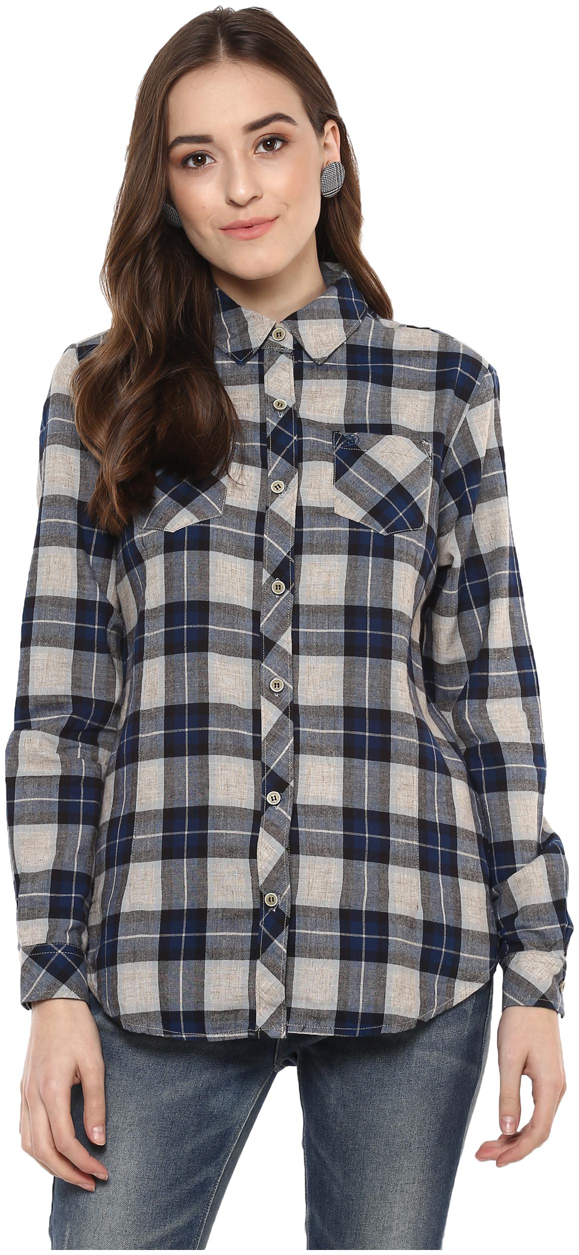

Speak Women Blue Checked Slim Fit Shirt