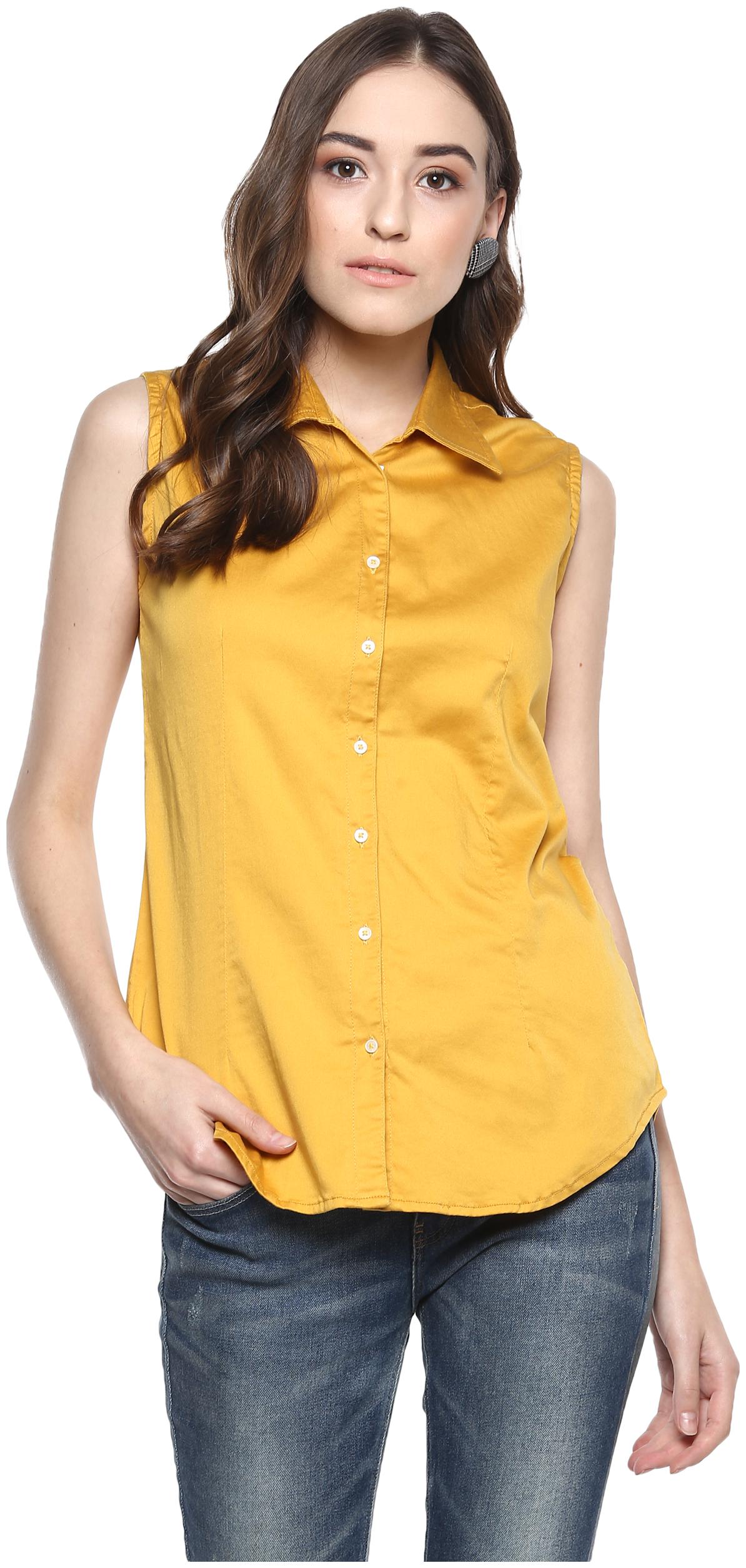 

Speak Women Yellow Solid Slim Fit Shirt