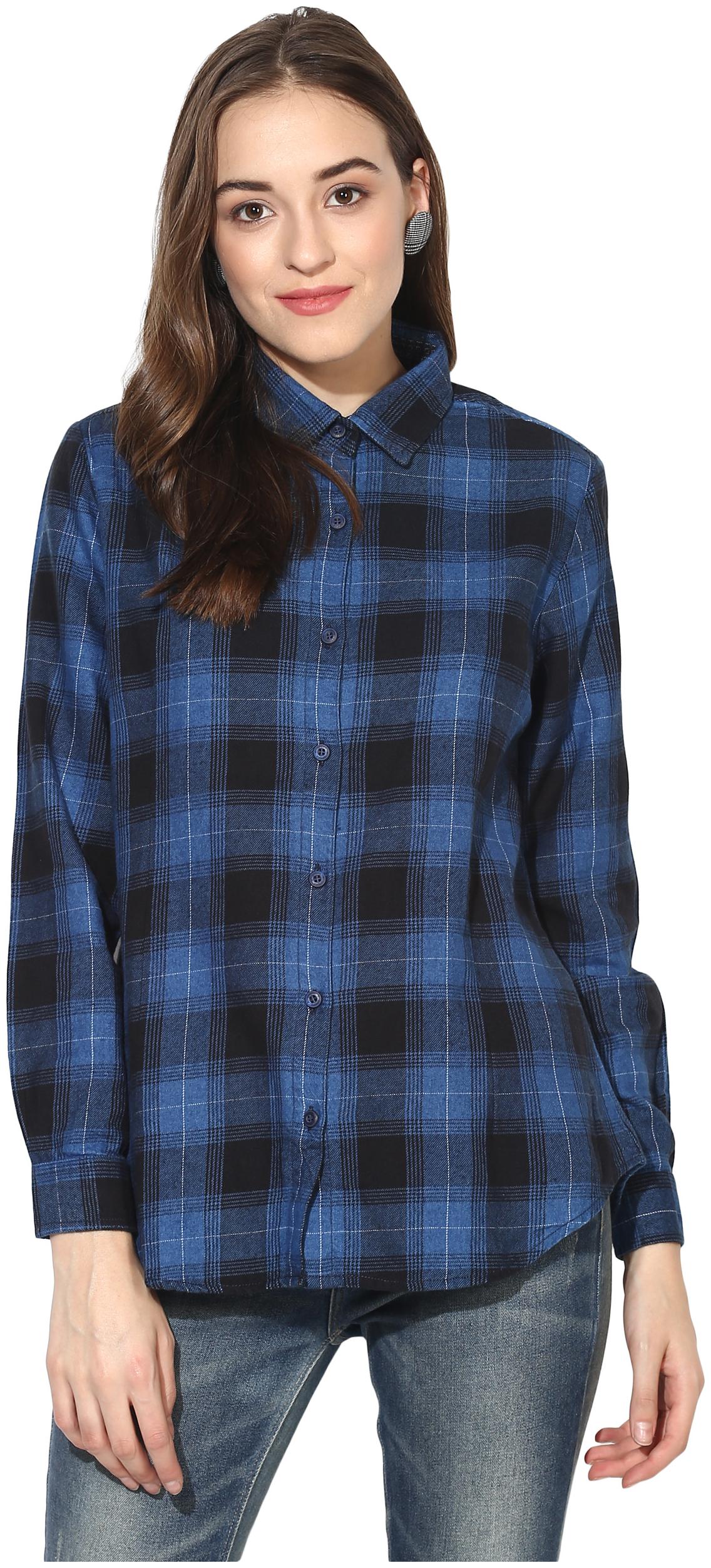 

Speak Women Blue Checked Slim Fit Shirt