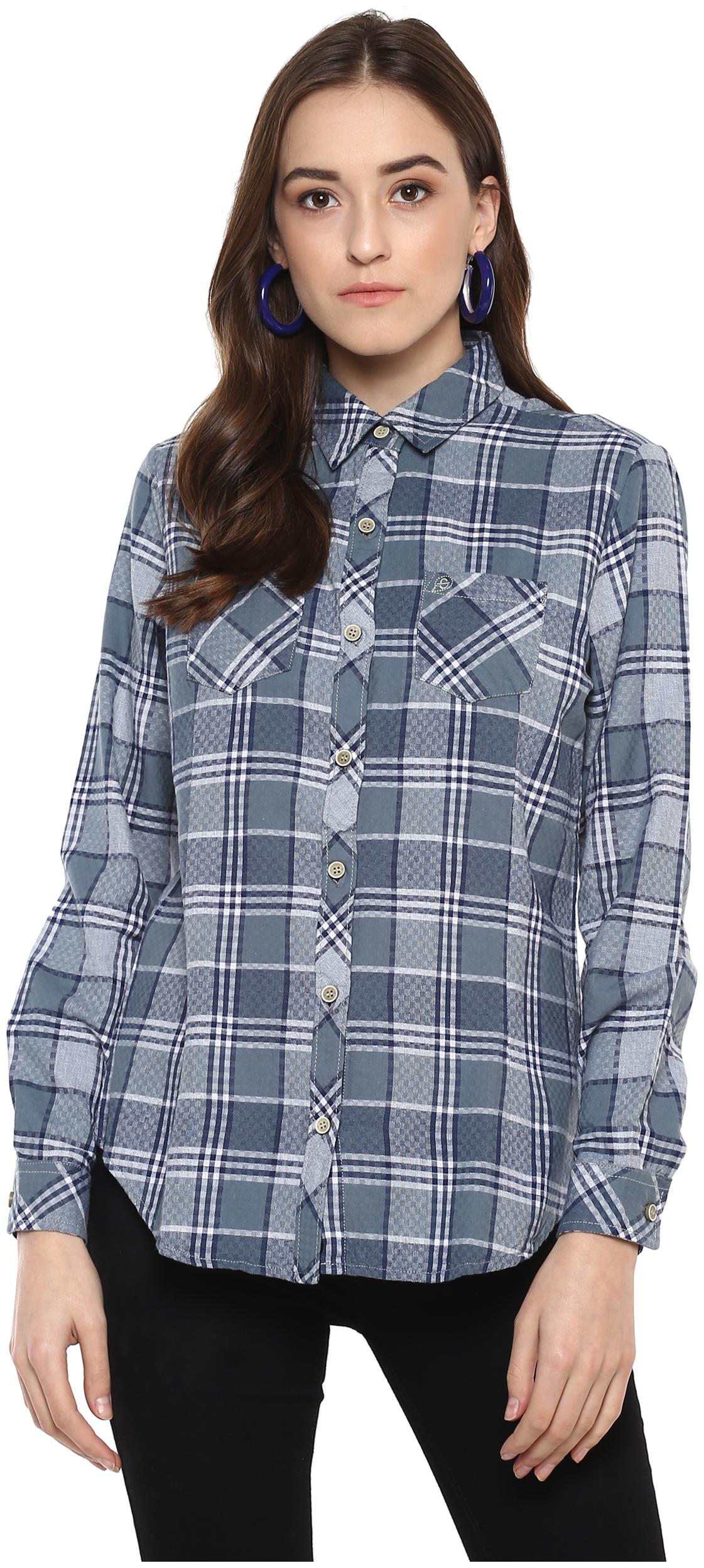 

Speak Women Grey Checked Slim Fit Shirt