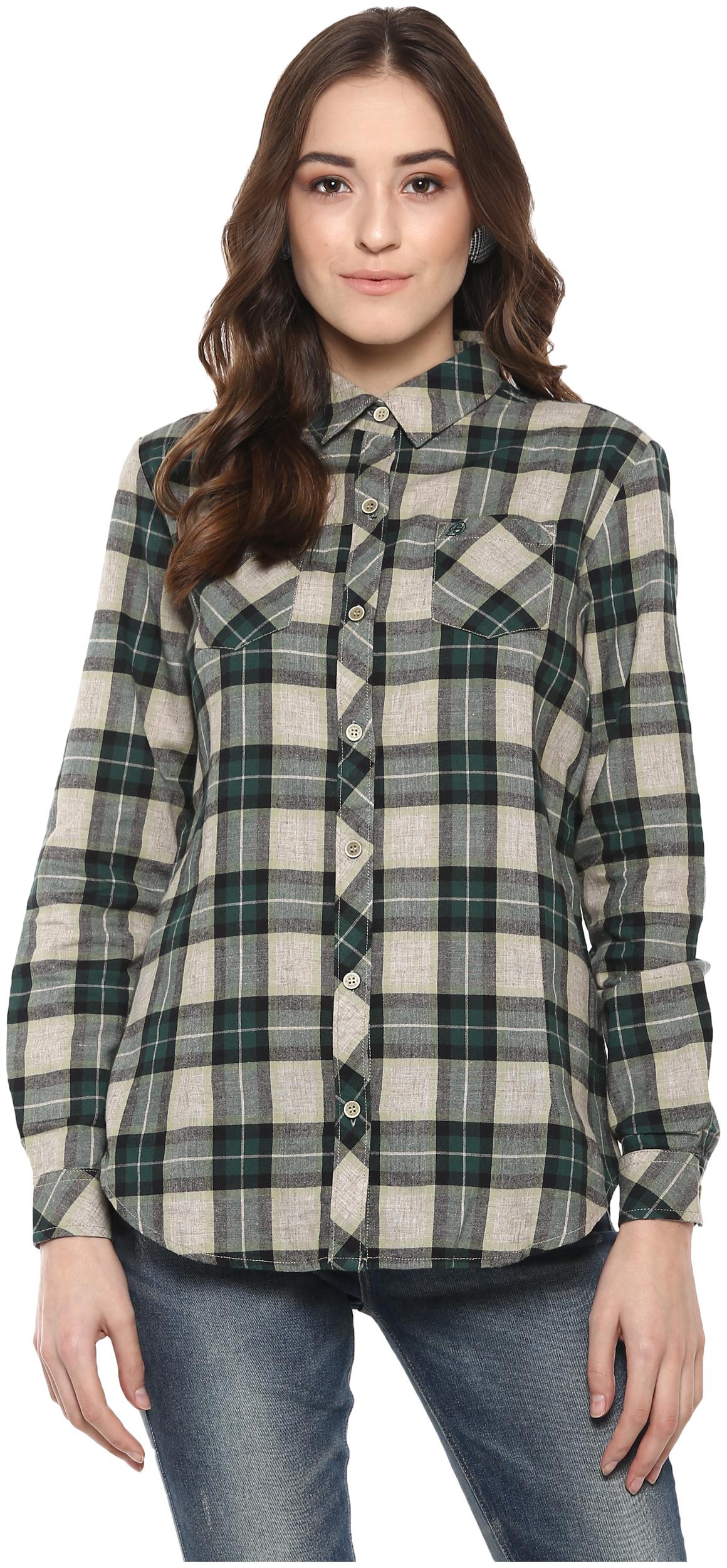 

Speak Women Green Checked Slim Fit Shirt