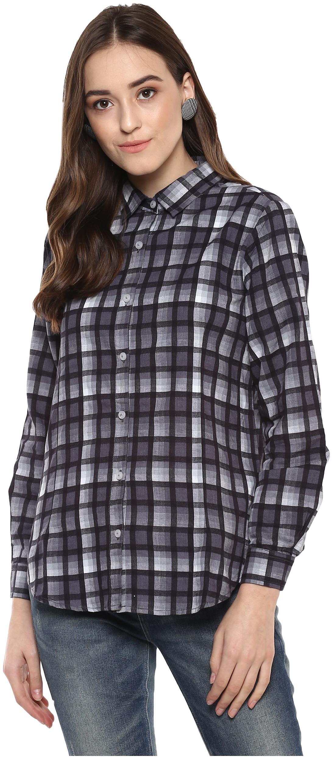 

Speak Women Grey Checked Slim Fit Shirt
