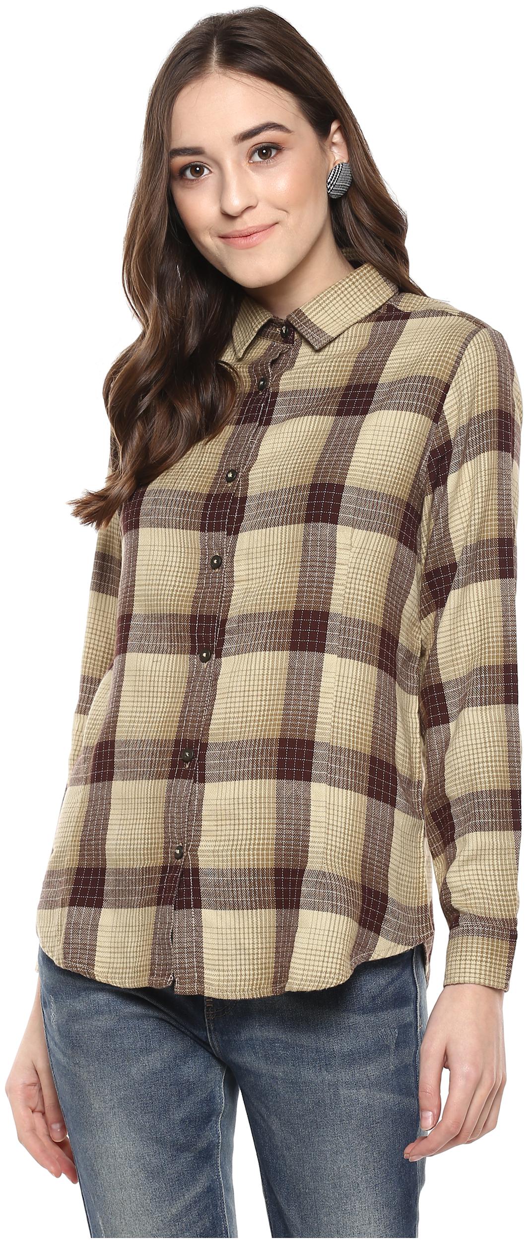 

Speak Women Beige Checked Slim Fit Shirt