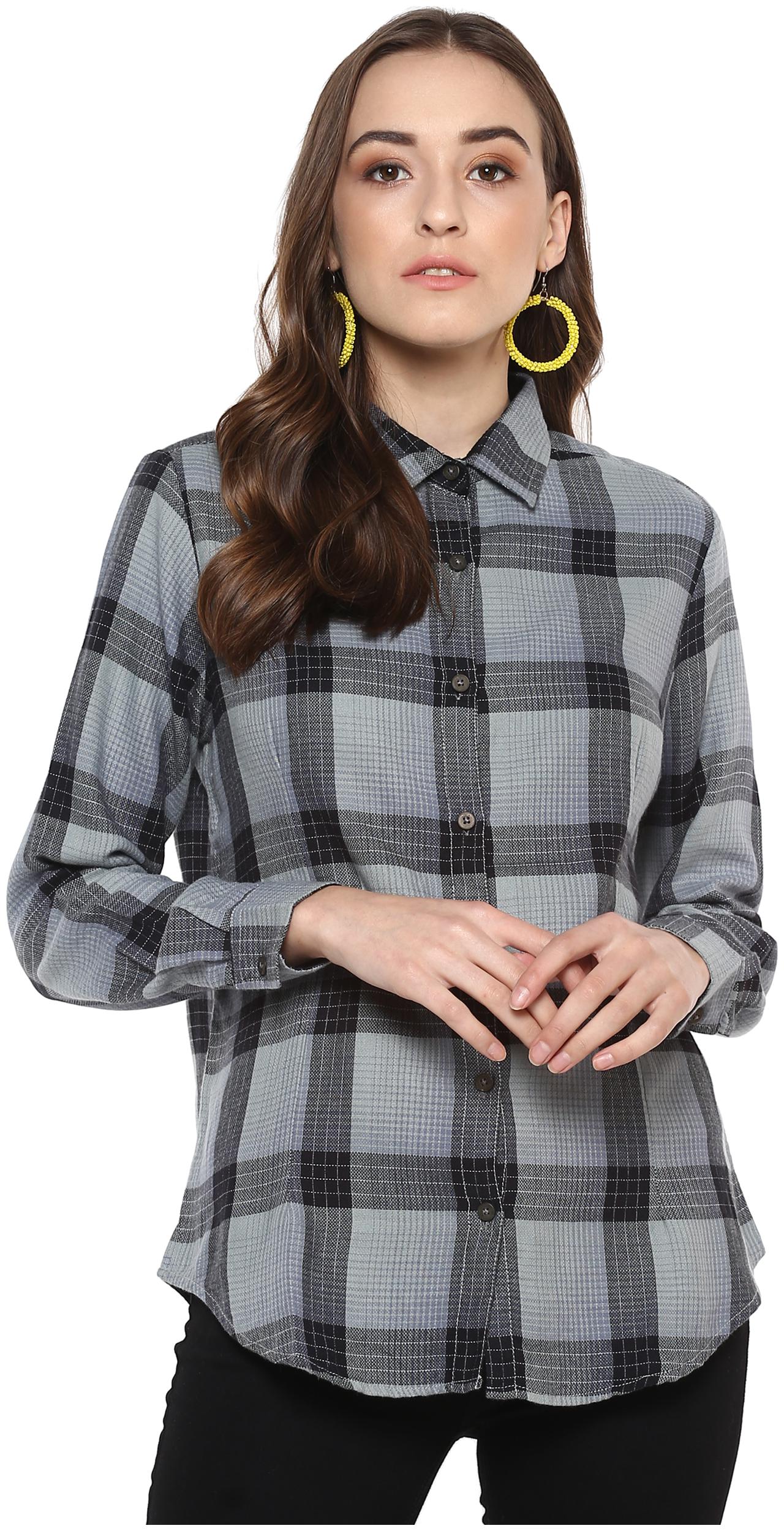 

Speak Women Grey Checked Slim Fit Shirt