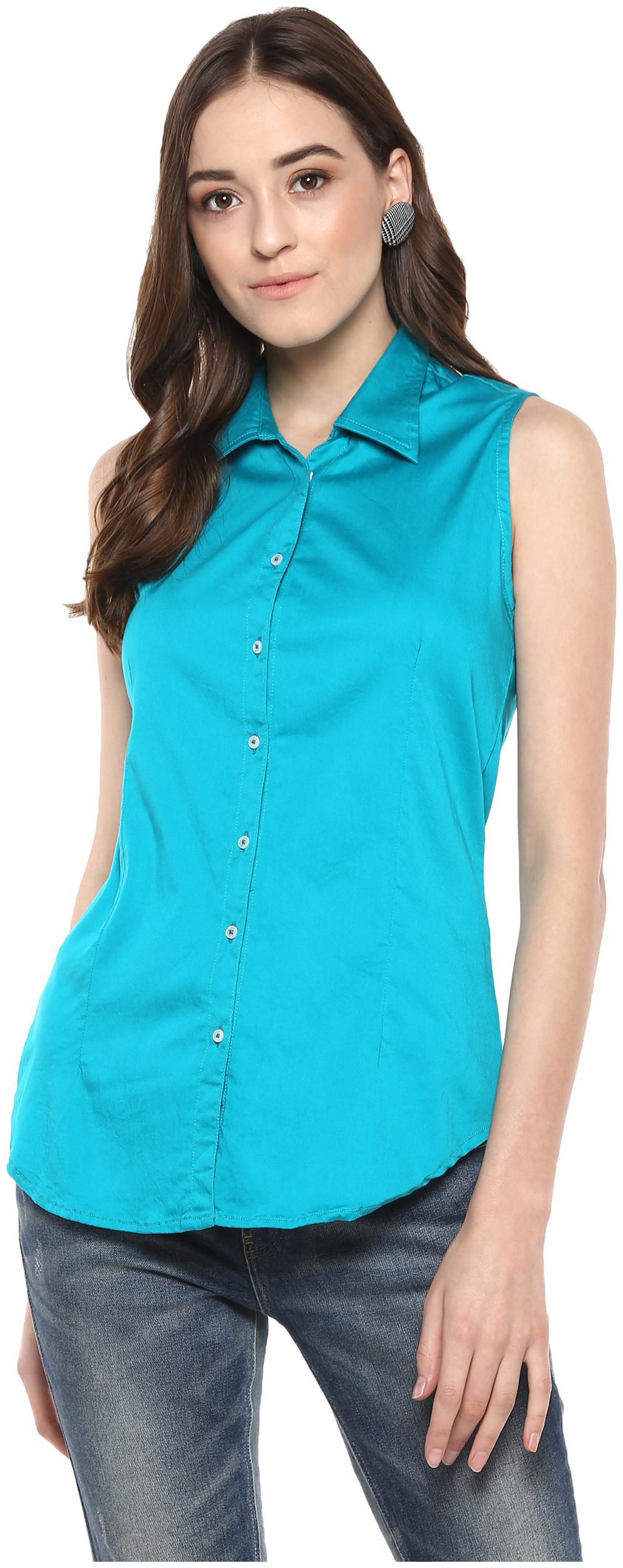 

Speak Women Blue Solid Slim Fit Shirt