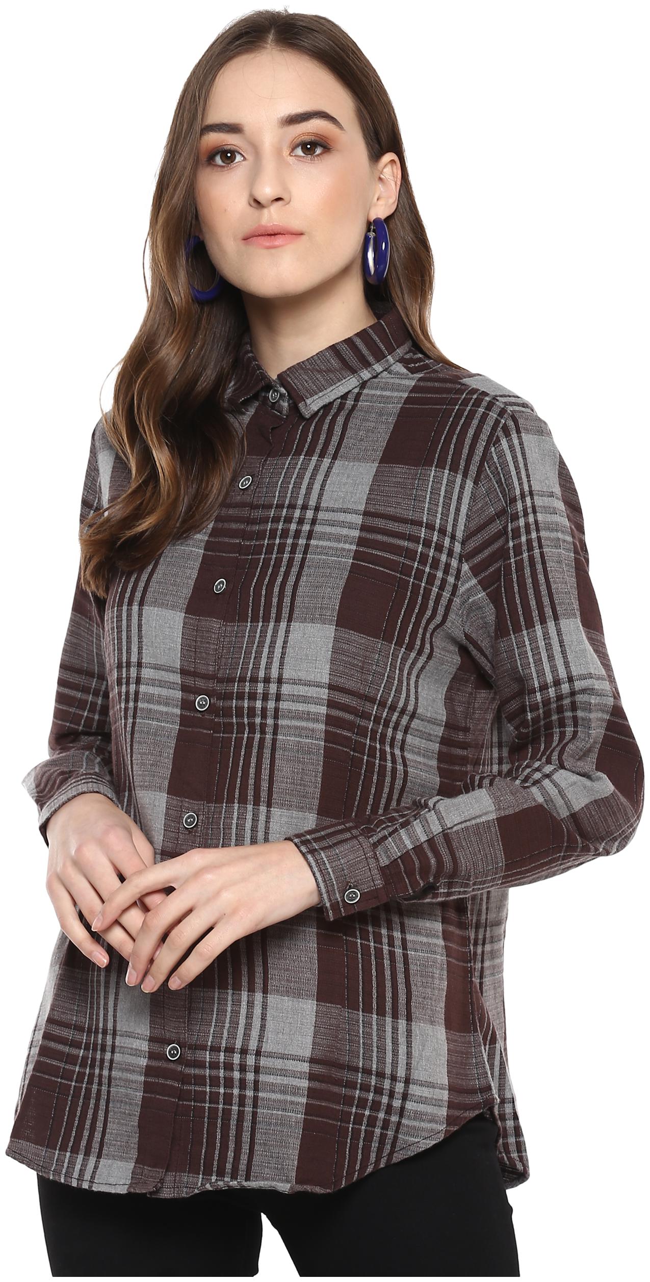 

Speak Women Brown Checked Slim Fit Shirt