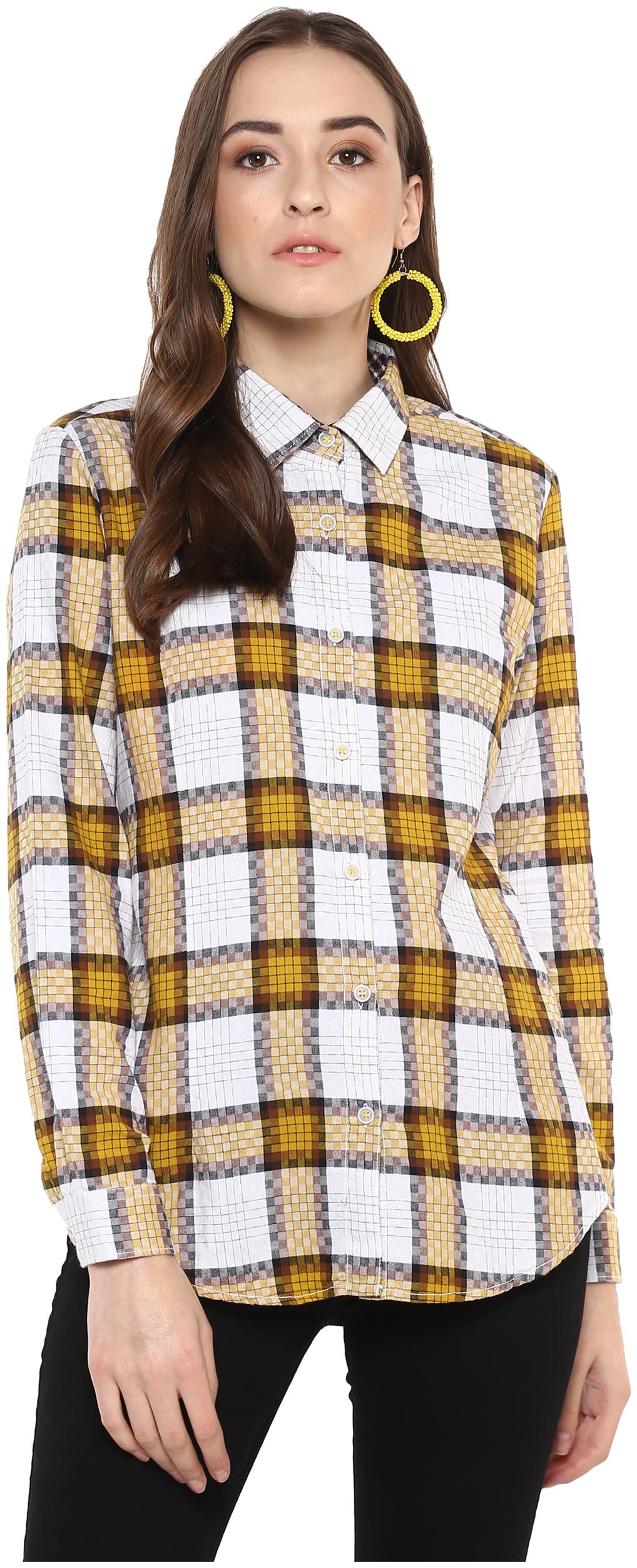 

Speak Women Yellow Checked Slim Fit Shirt