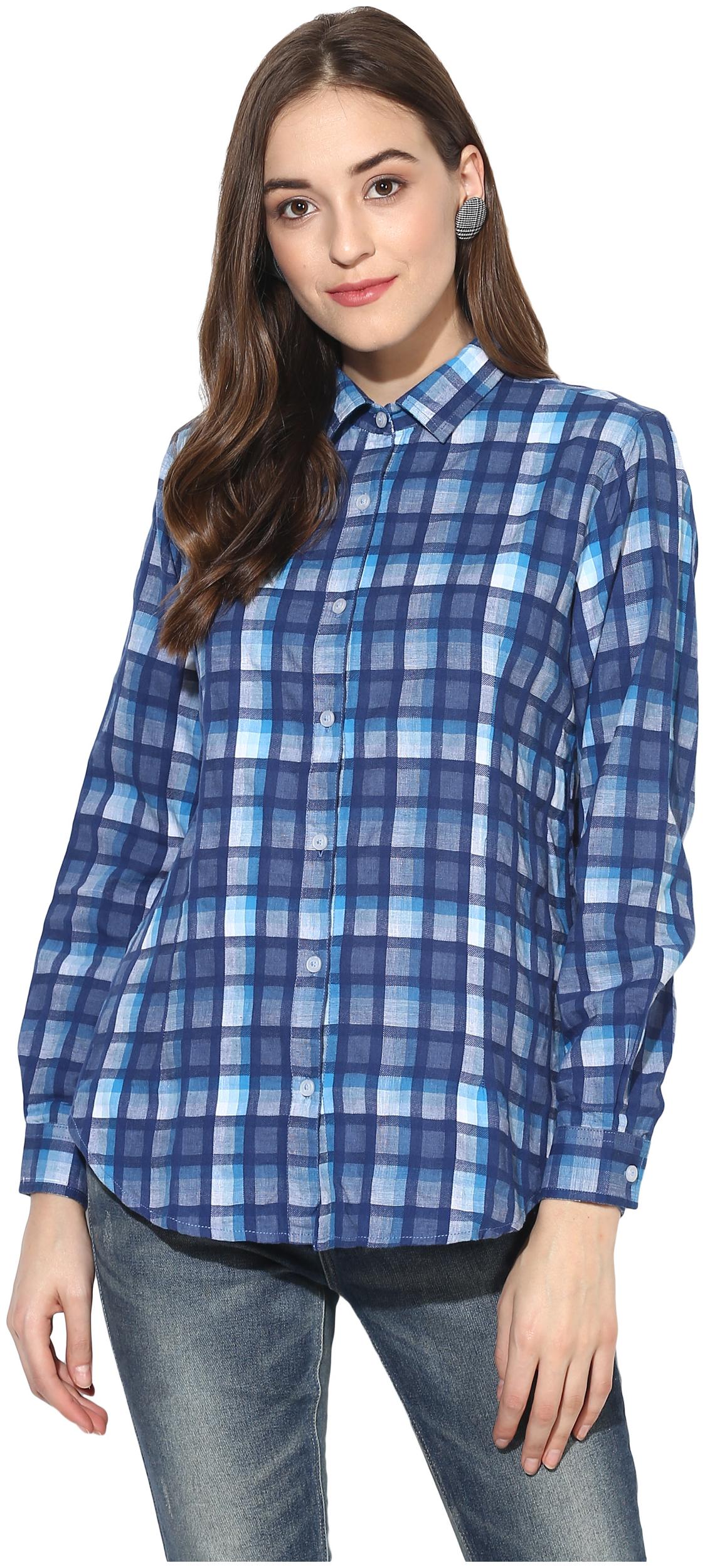 

Speak Women Blue Checked Slim Fit Shirt