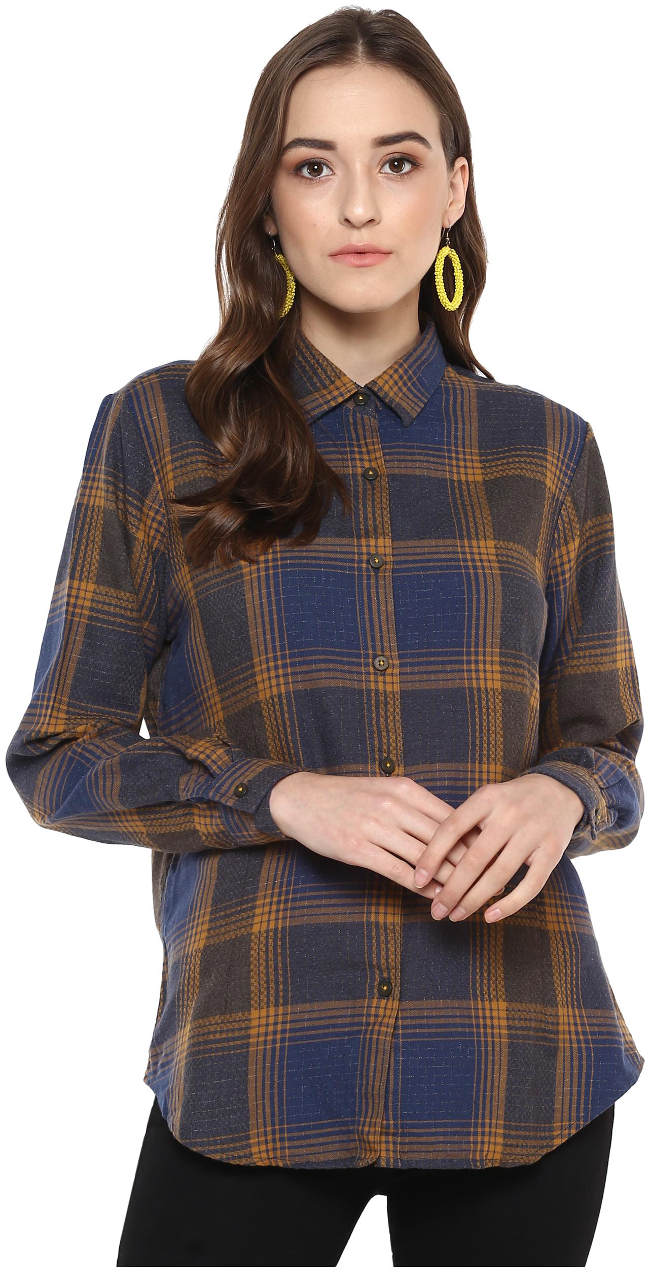 

Speak Women Blue Checked Slim Fit Shirt