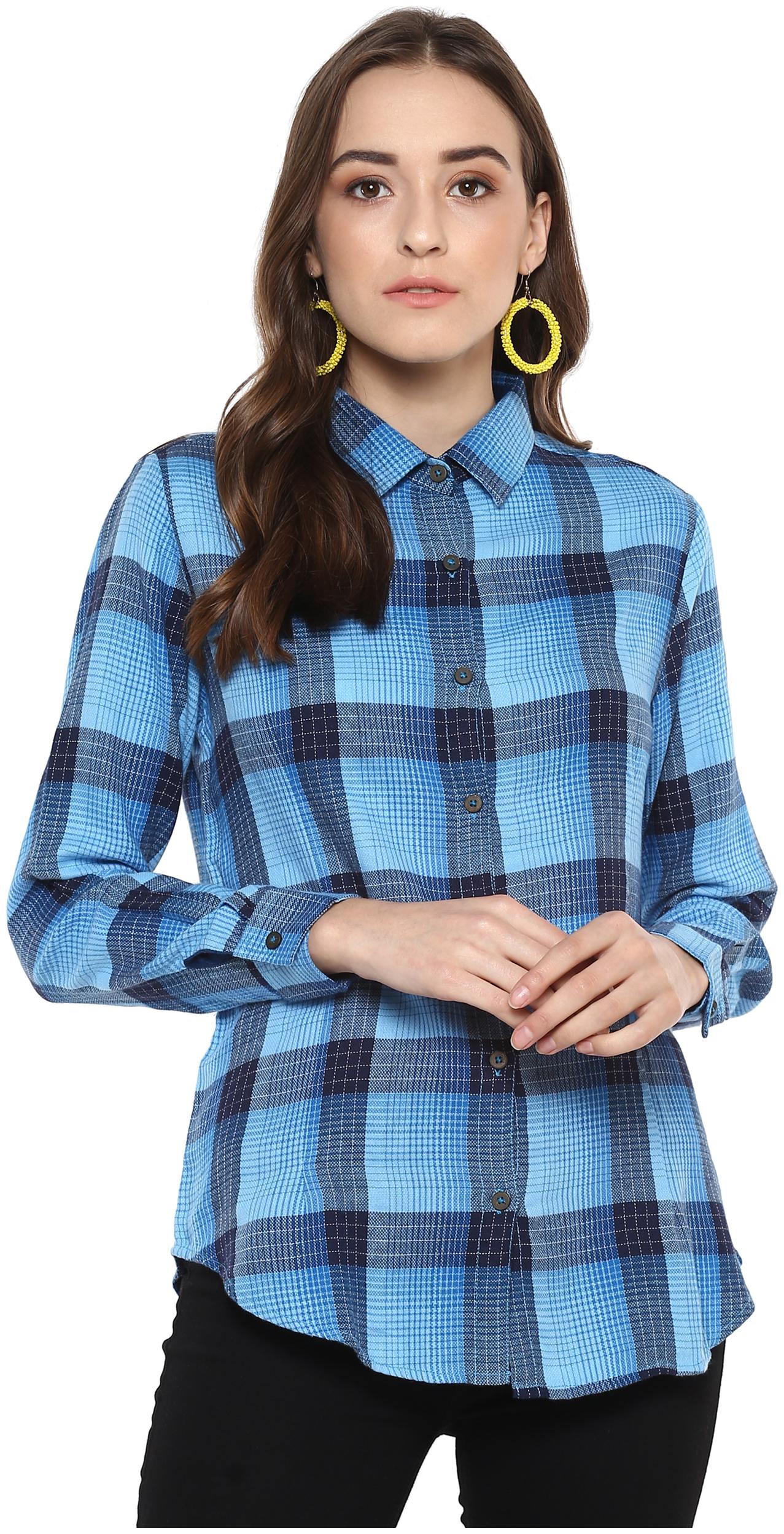 

Speak Women Blue Checked Slim Fit Shirt
