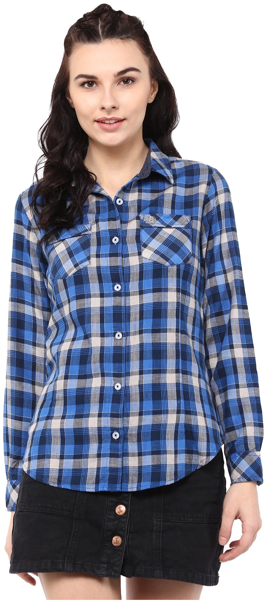 

Speak Women Blue Checked Slim Fit Shirt