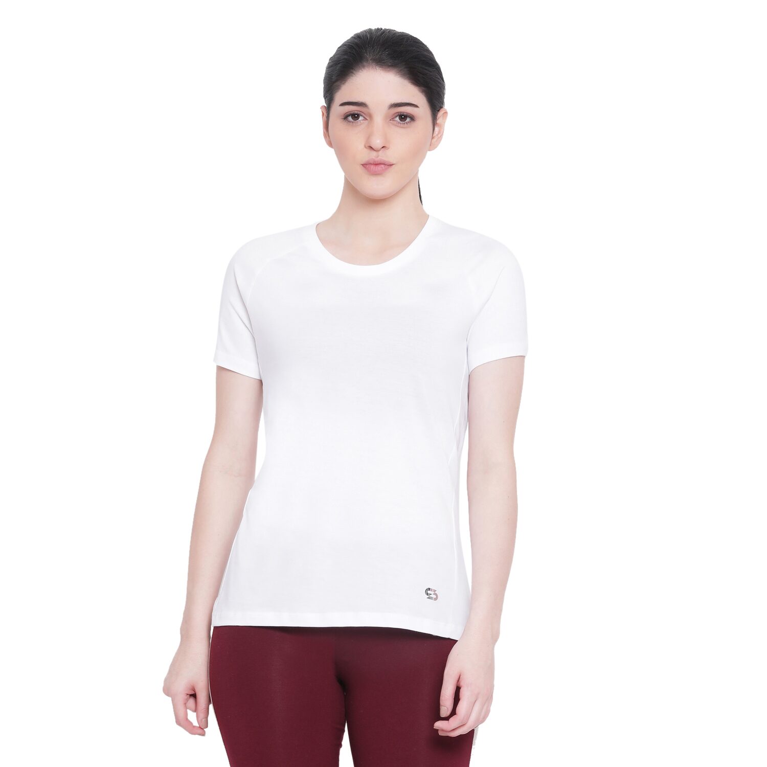 

SPOLEI Women White Regular fit Round neck Cotton T shirt