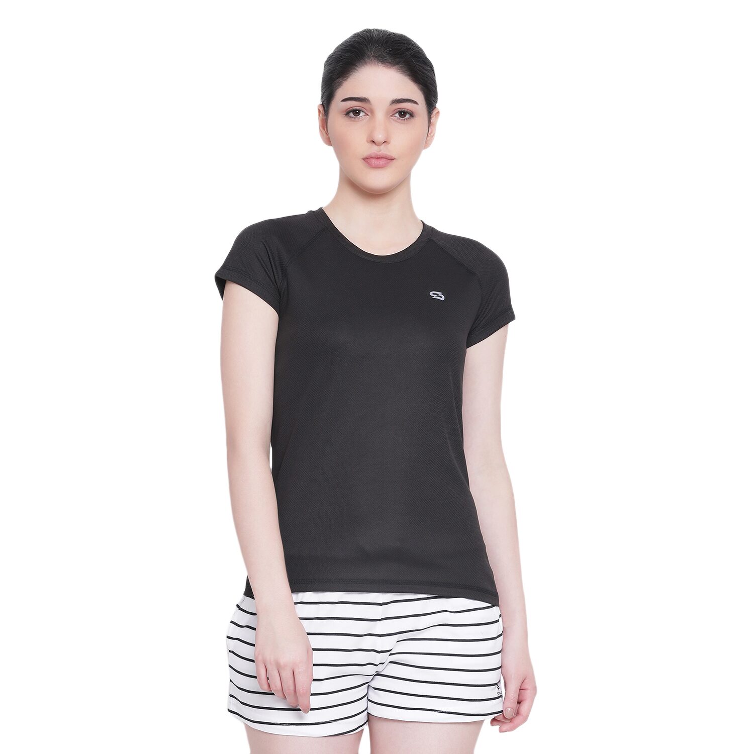 

SPOLEI Women Black Regular fit Round neck Polyester T shirt