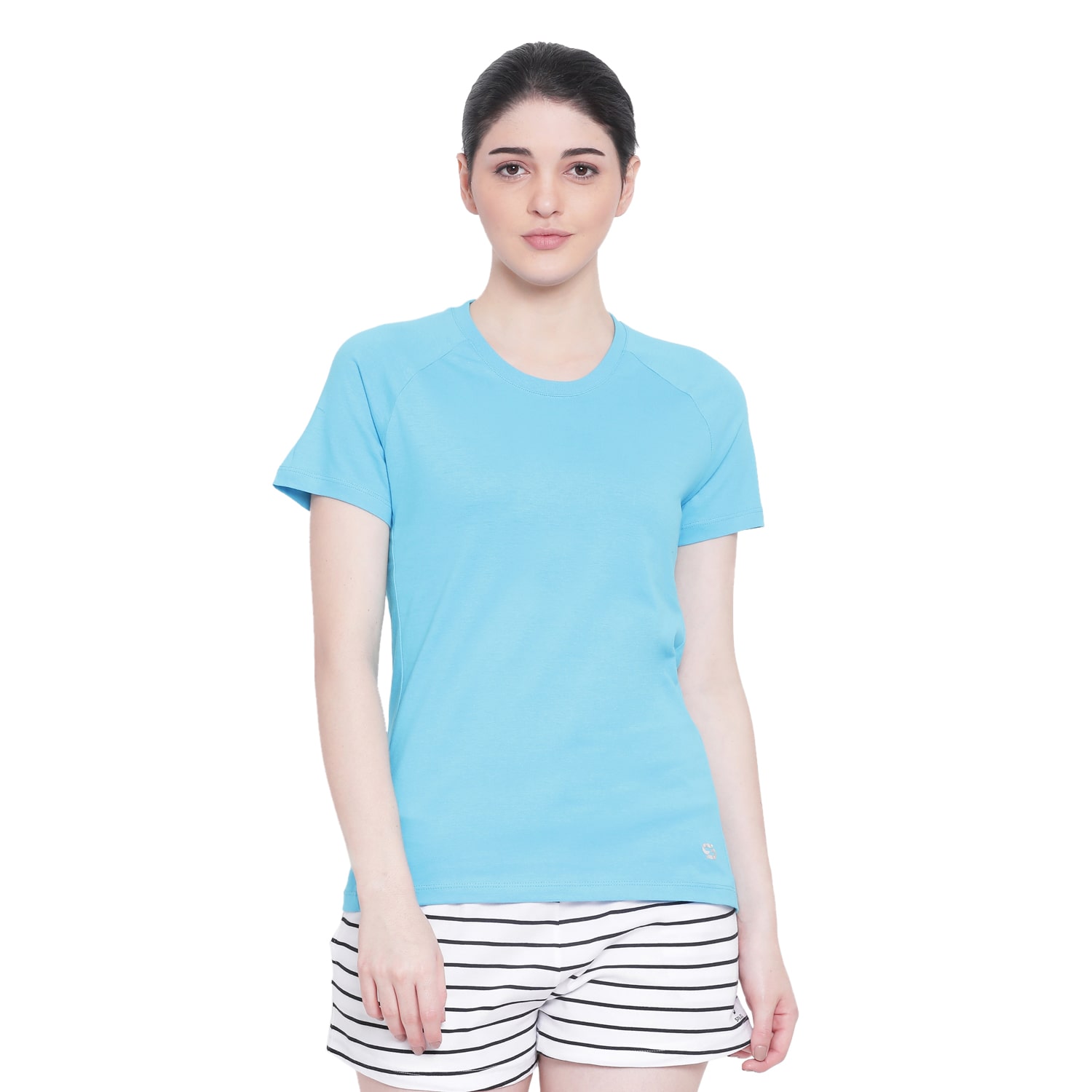 

SPOLEI Women Turquoise Regular fit Round neck Cotton T shirt