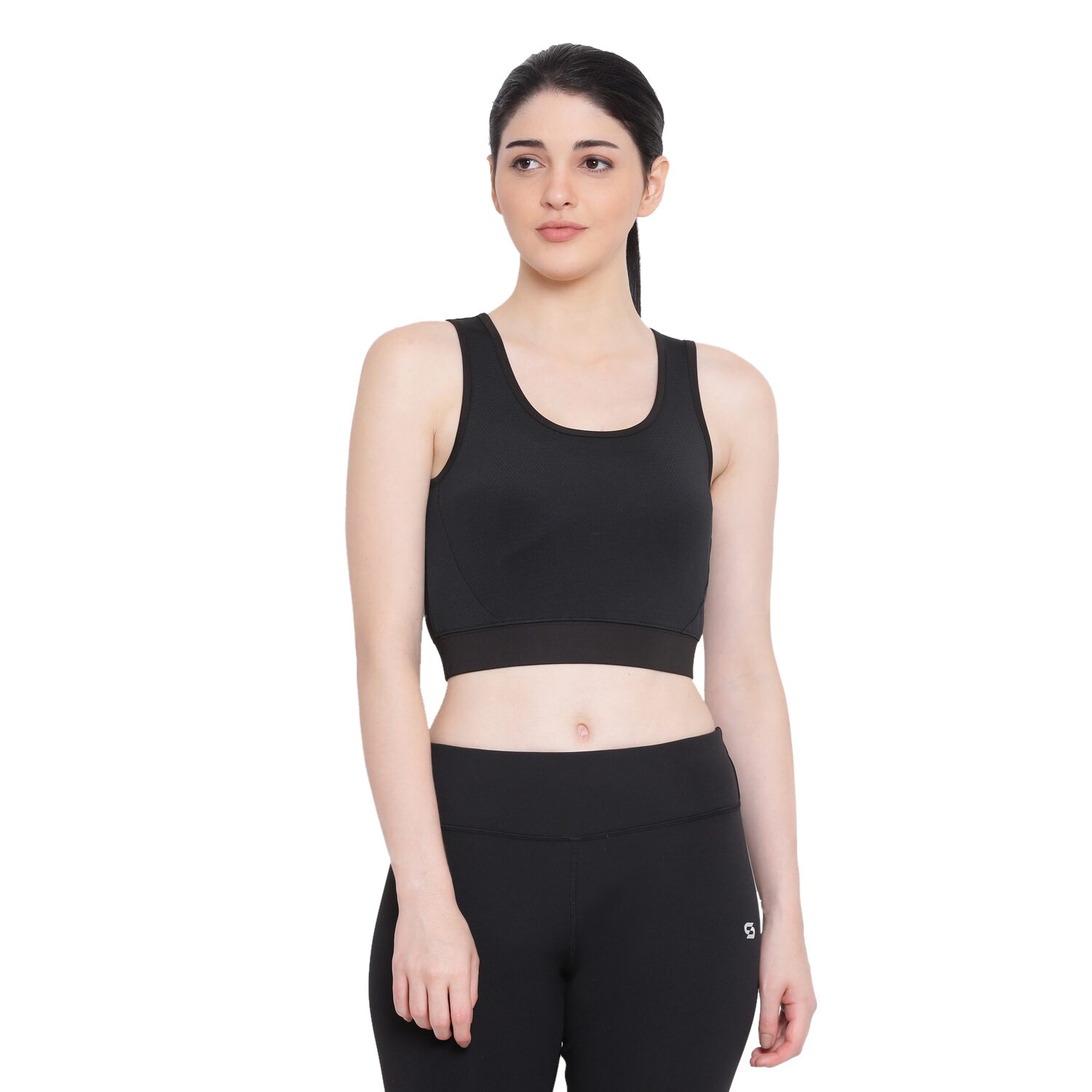 

SPOLEI Women Black Body fit U neck Polyester Tank top