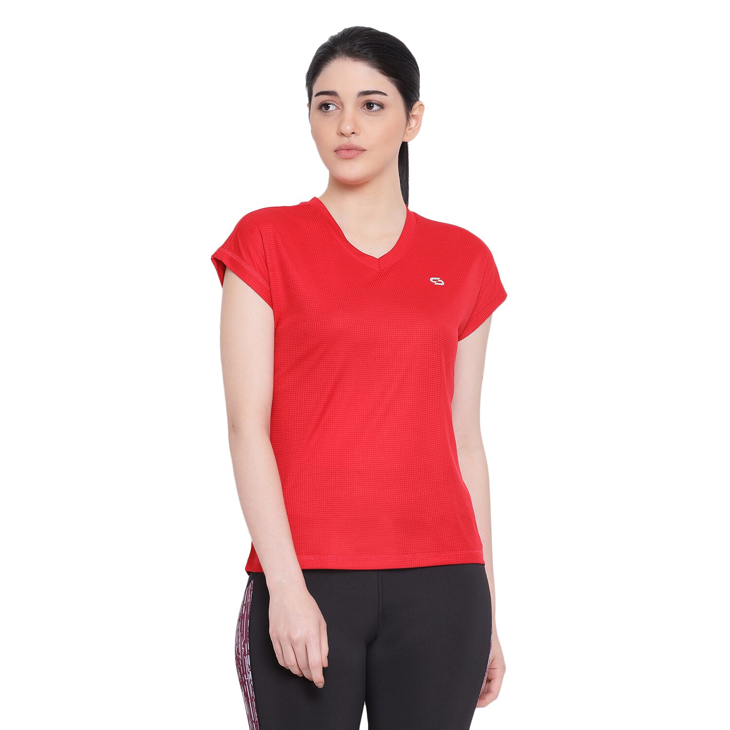 

SPOLEI Women Red Regular fit V neck Polyester T shirt