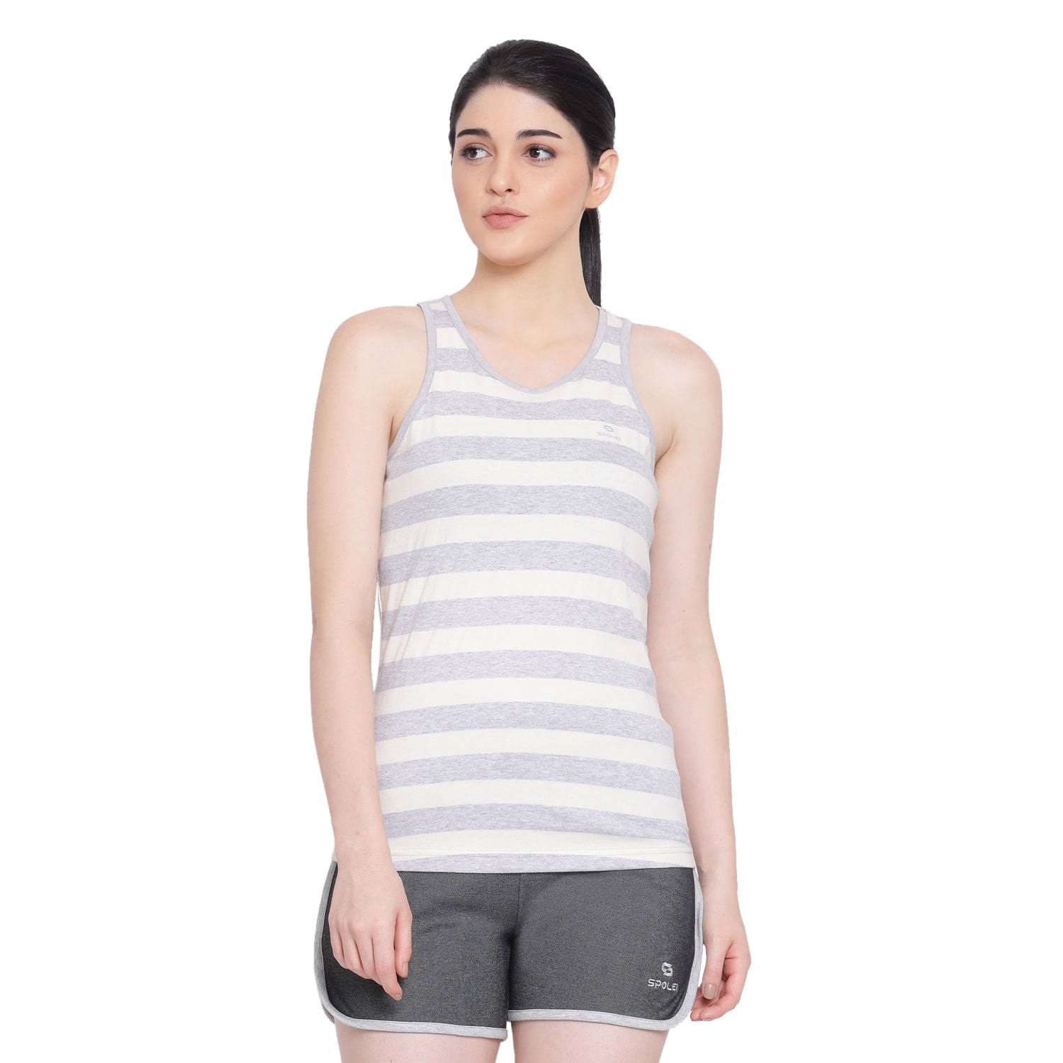 

SPOLEI Women Cream Grey Regular fit U neck Cotton Tank top