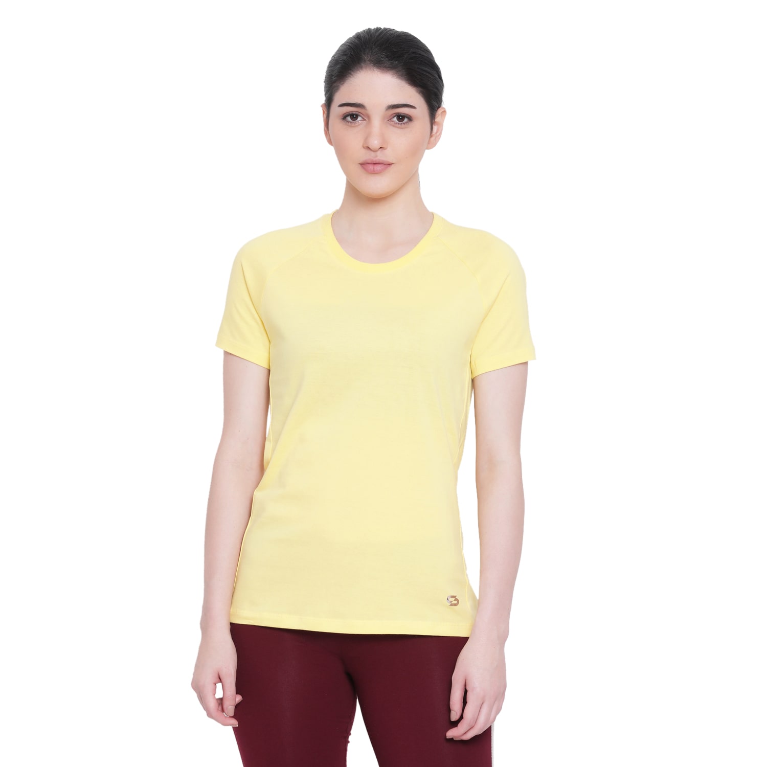 

SPOLEI Women Yellow Regular fit Round neck Cotton T shirt