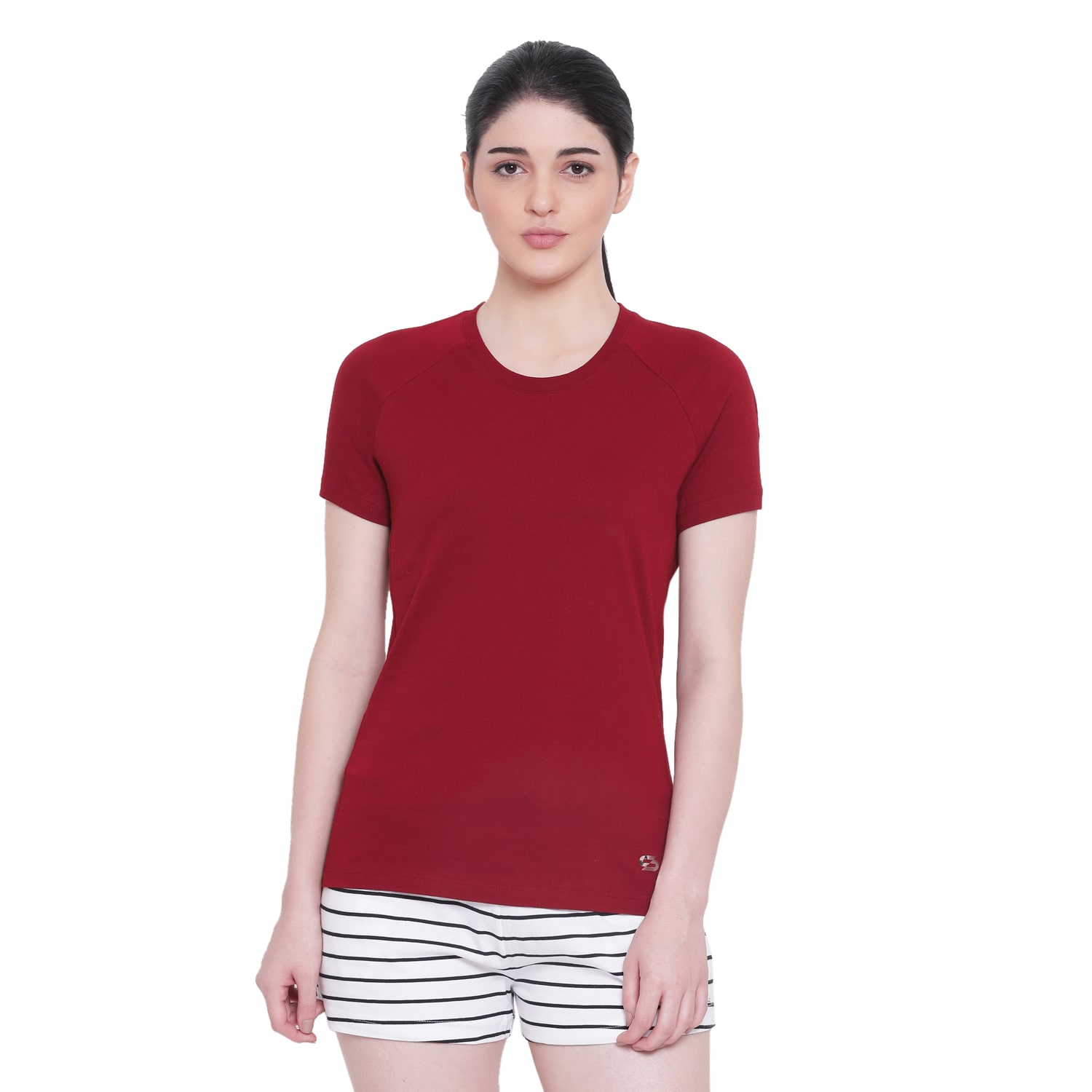 

SPOLEI Women Red Regular fit Round neck Cotton T shirt