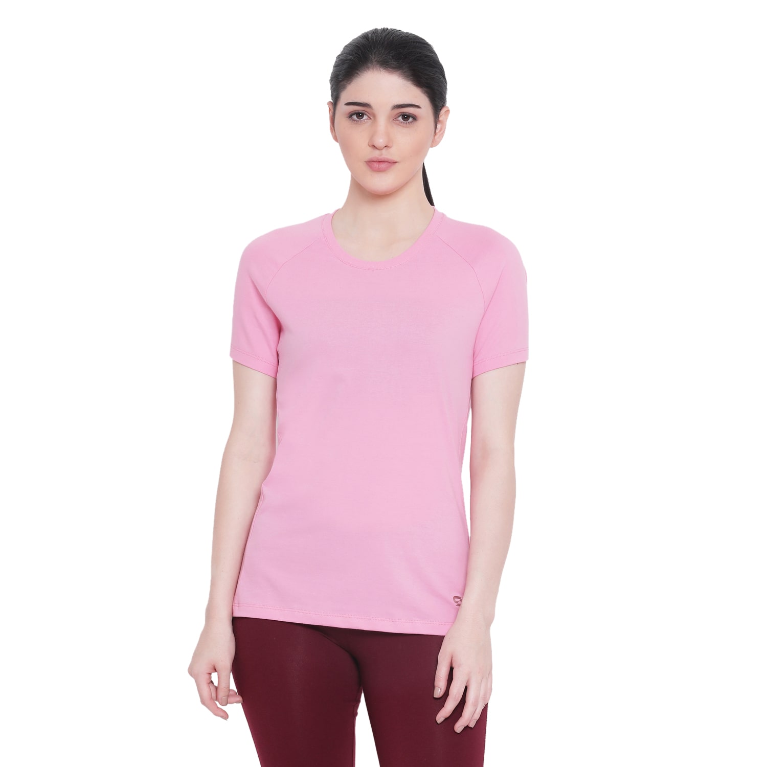 

SPOLEI Women Pink Regular fit Round neck Cotton T shirt