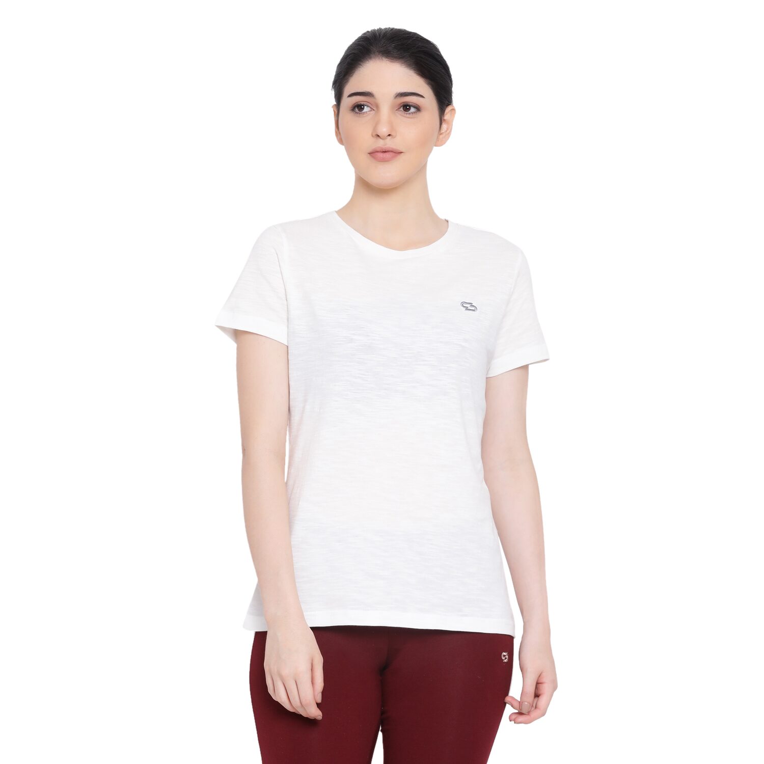 

SPOLEI Women White Regular fit Round neck Cotton T shirt