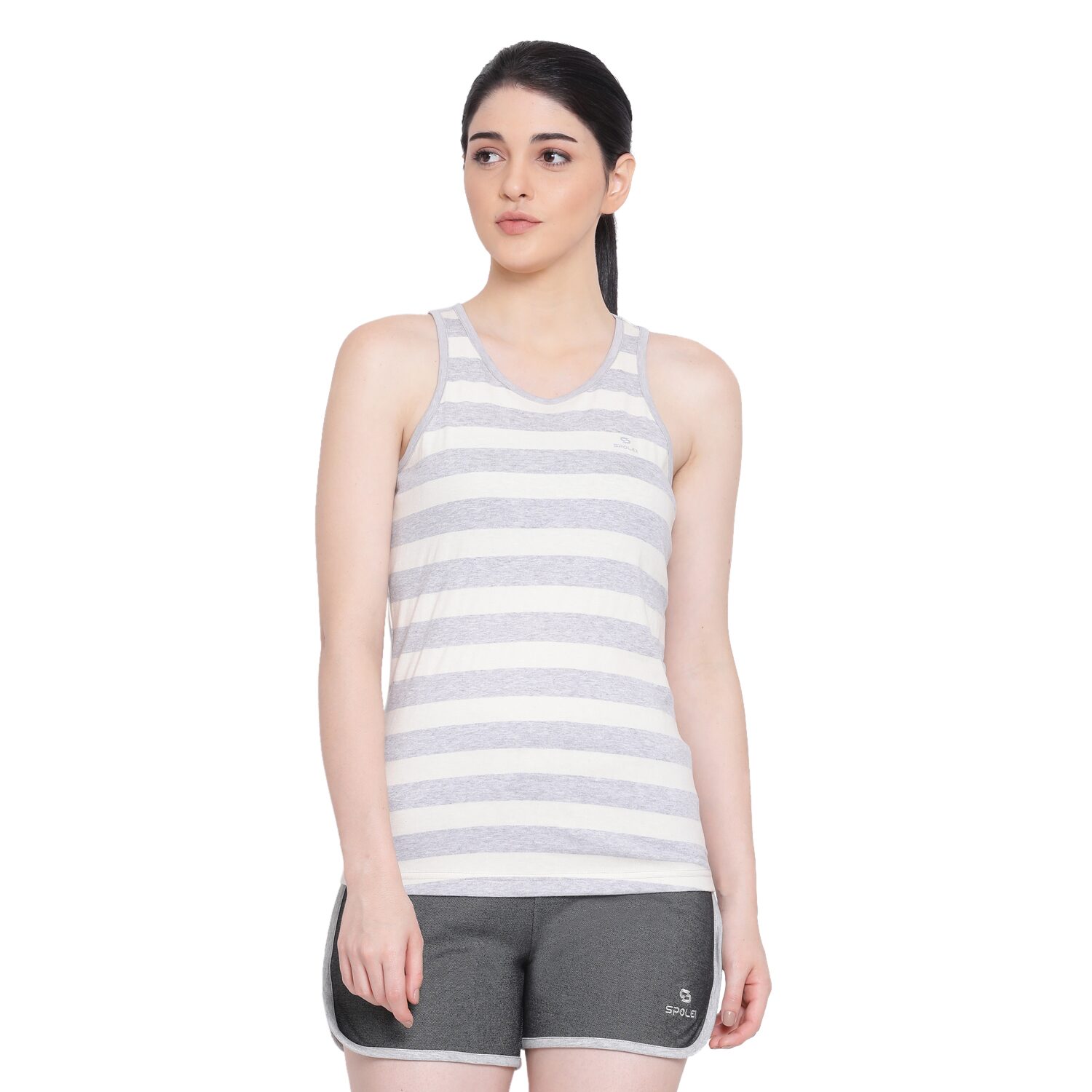 

SPOLEI Women Cream Grey Regular fit U neck Cotton Tank top