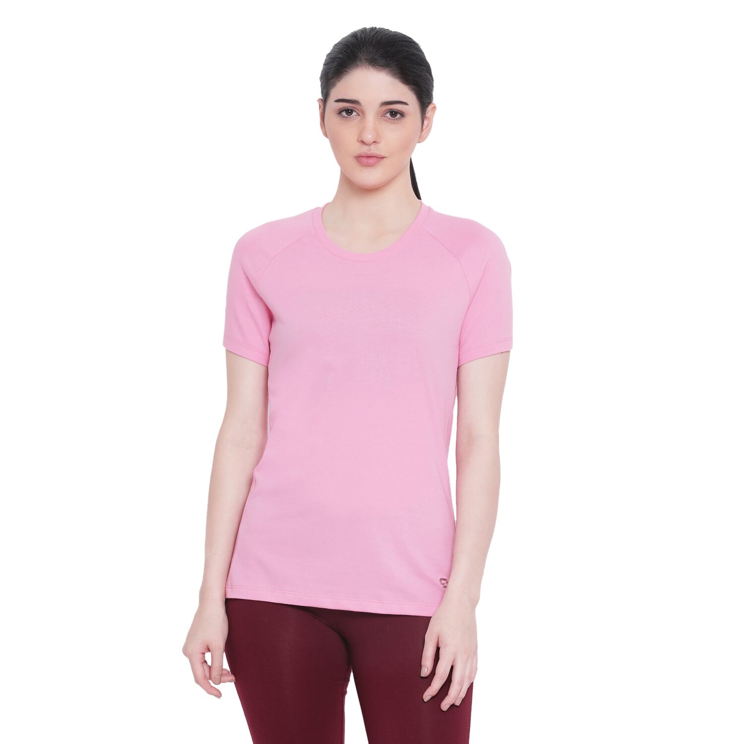 

SPOLEI Women Pink Regular fit Round neck Cotton T shirt
