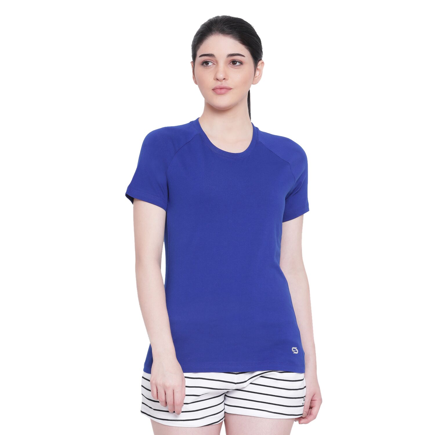 

SPOLEI Women Blue Regular fit Round neck Cotton T shirt