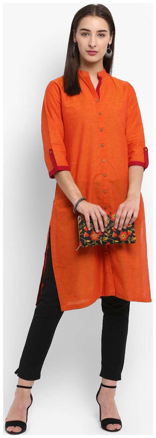 

Spoorthi Women Orange Solid Straight Kurta
