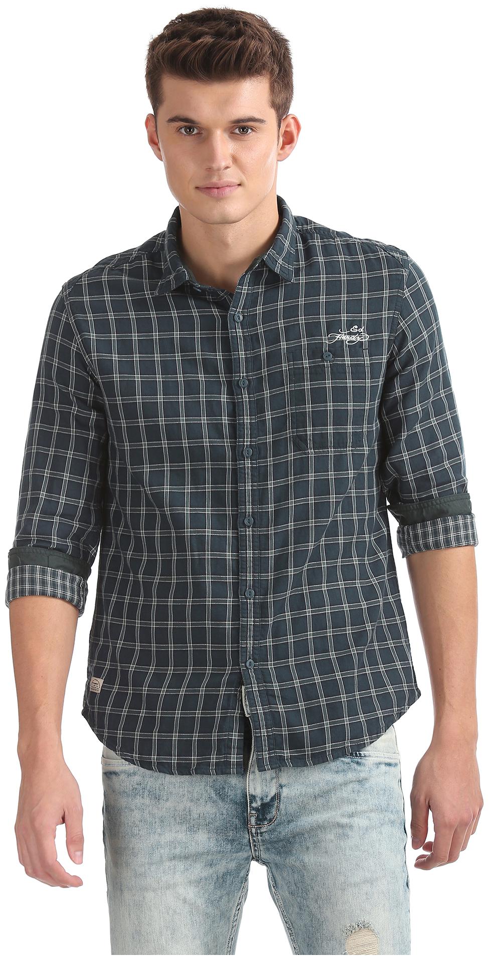 

ED Hardy Men Blue Checked Slim Fit Casual Shirt