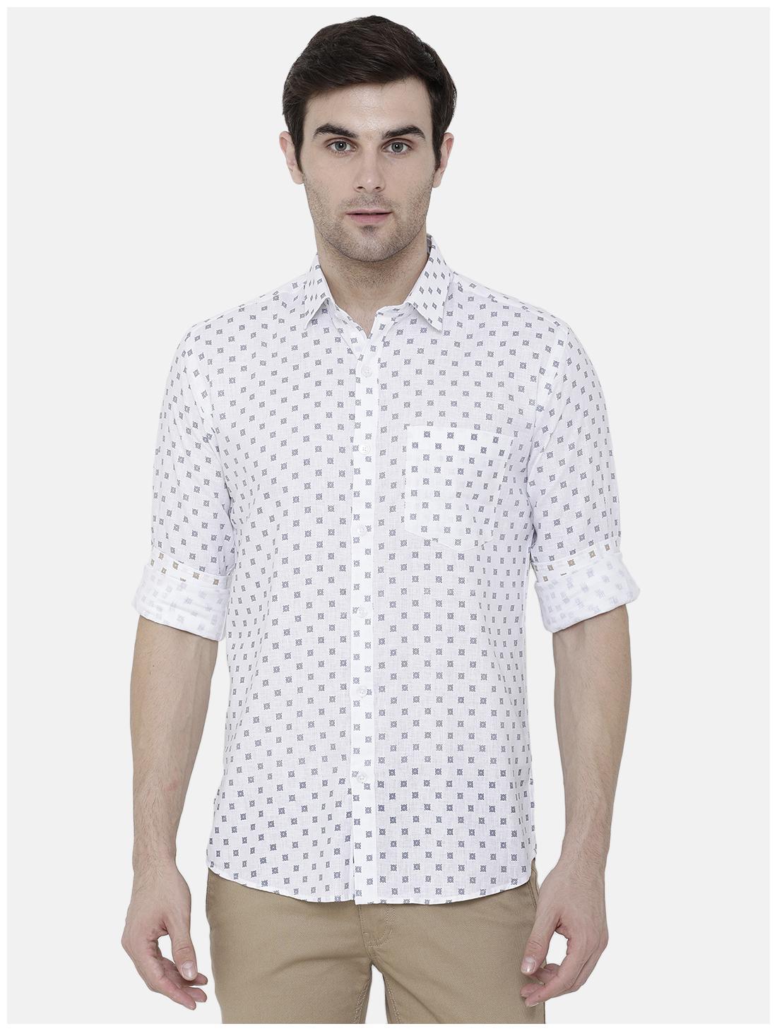 

Linen Club Men White Printed Regular Fit Casual Shirt