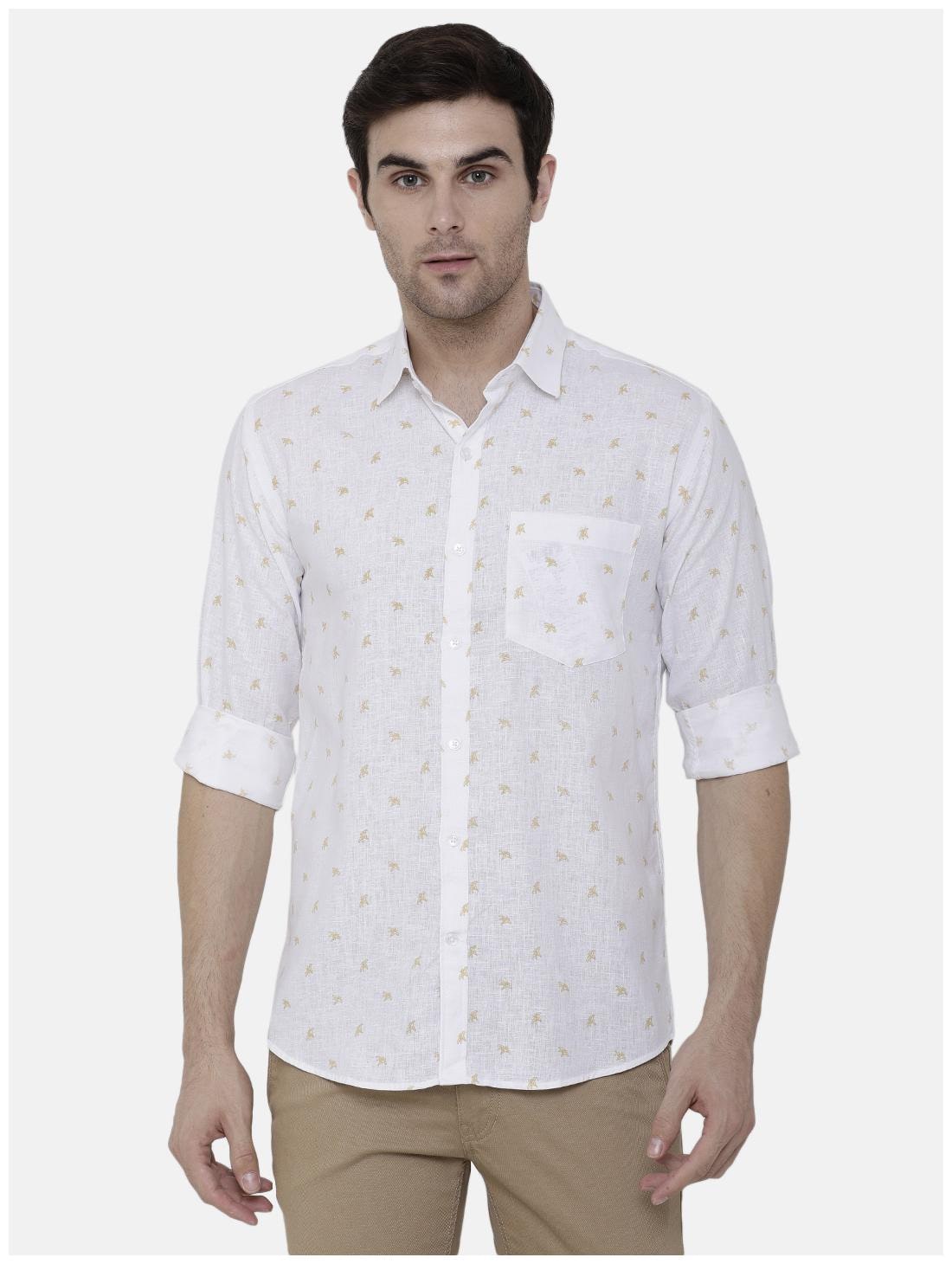 

Linen Club Men White Printed Regular Fit Casual Shirt