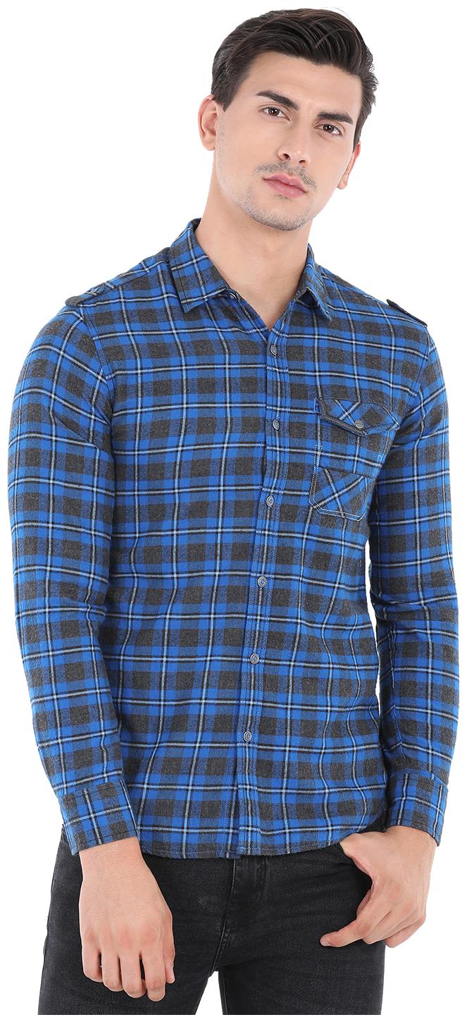 

Spykar Men Blue Checked Slim Fit Casual Shirt