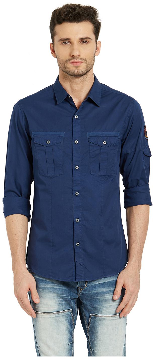 

Spykar Men Blue Solid Slim Fit Casual Shirt