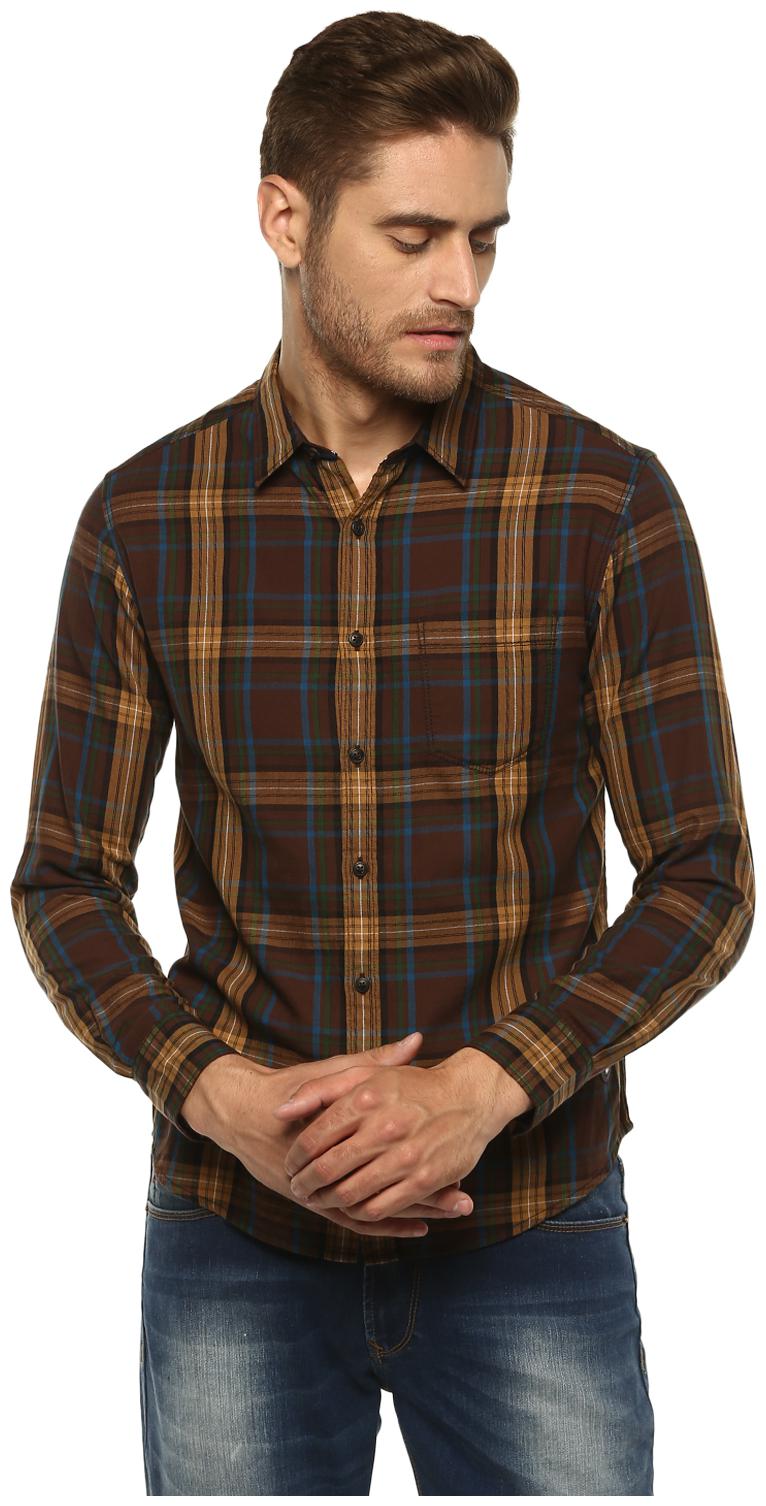 

Spykar Men Brown Checked Slim Fit Casual Shirt
