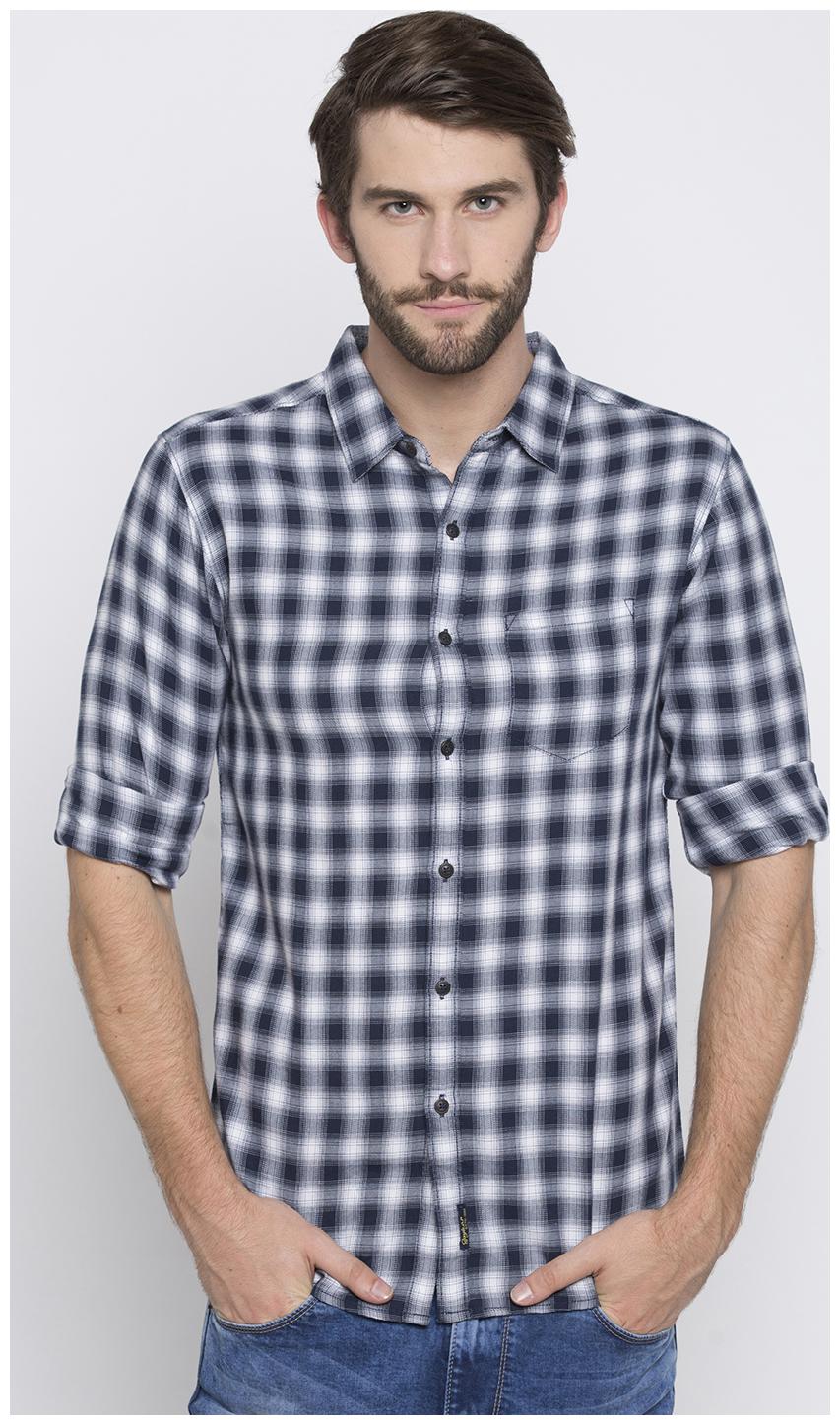 

Spykar Men White Blue Checked Slim Fit Casual Shirt