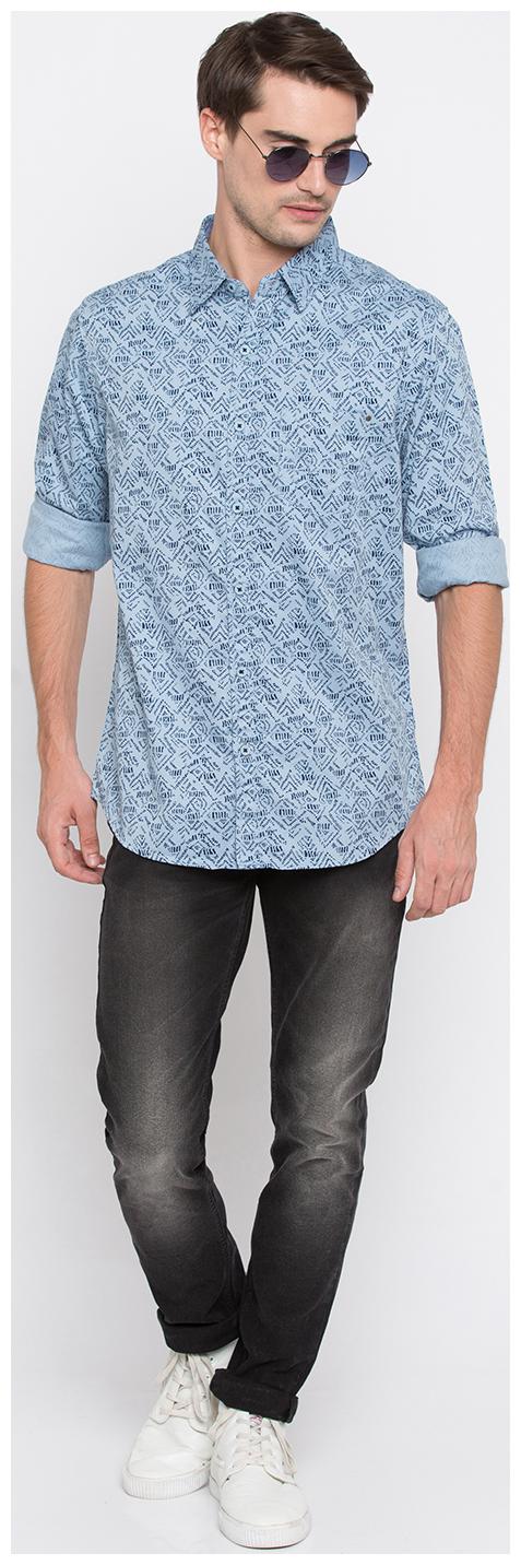 

Spykar Cotton Printed Men Casual Shirt Blue
