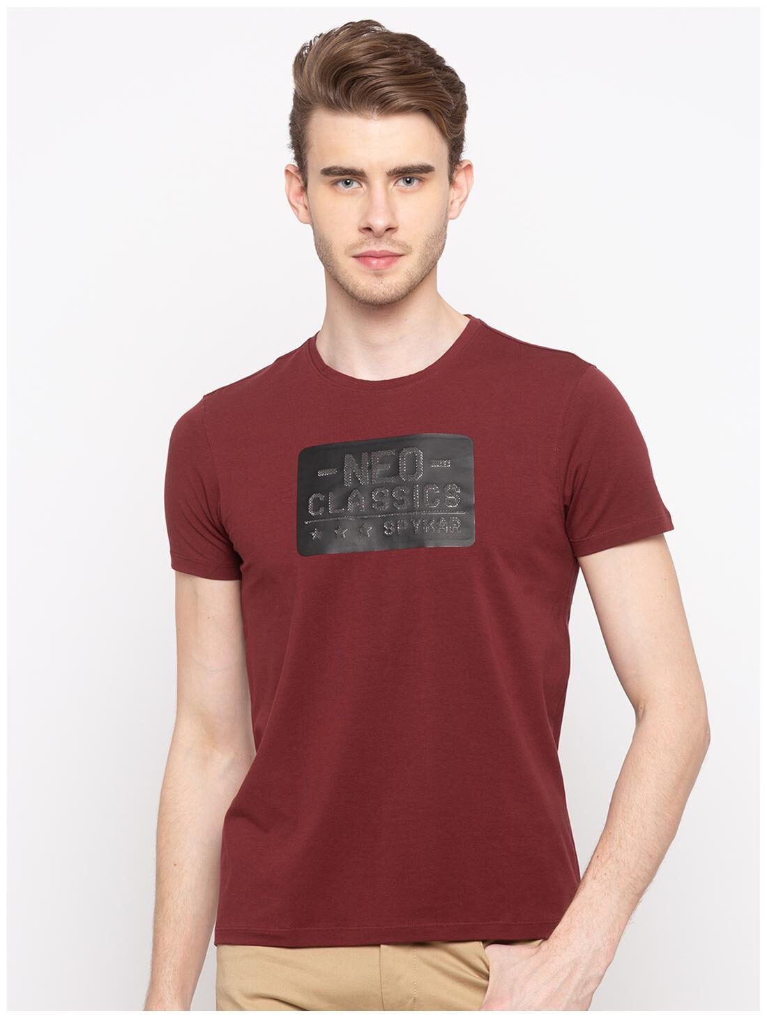 

Spykar Men Maroon Slim fit Cotton Round neck T-Shirt - Pack Of 1
