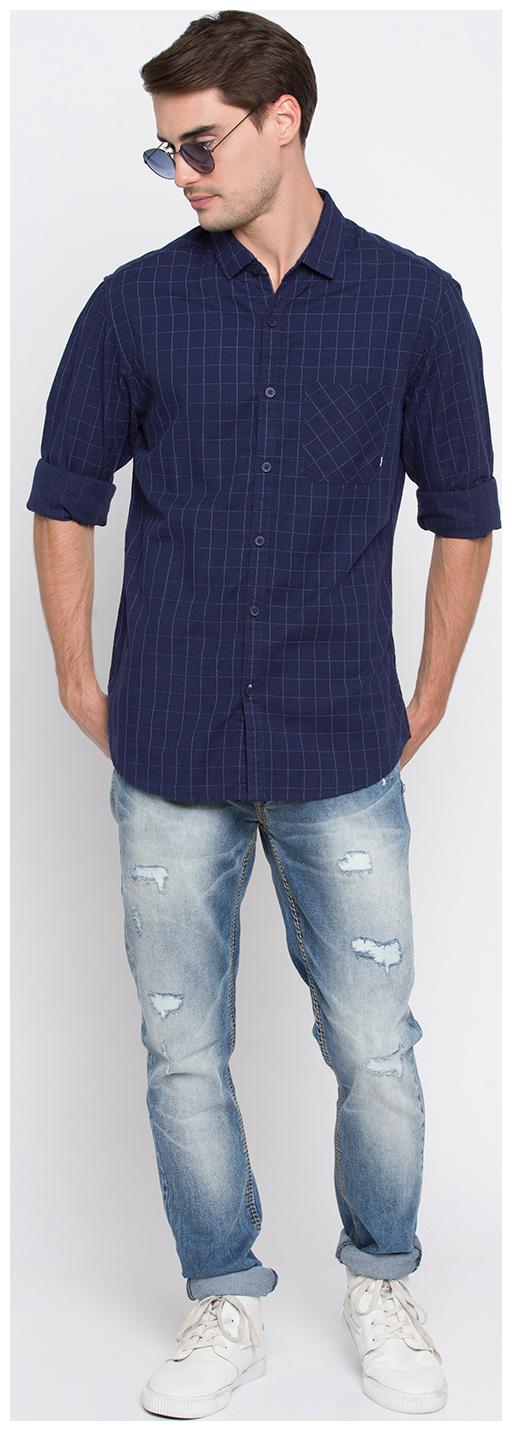 

Spykar Men Blue Checked Slim Fit Casual Shirt