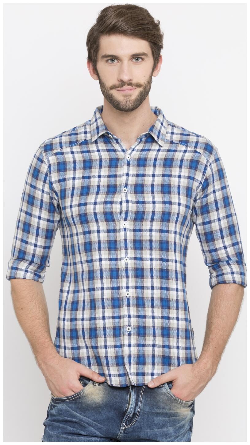 

Spykar Men Blue White Checked Slim Fit Casual Shirt
