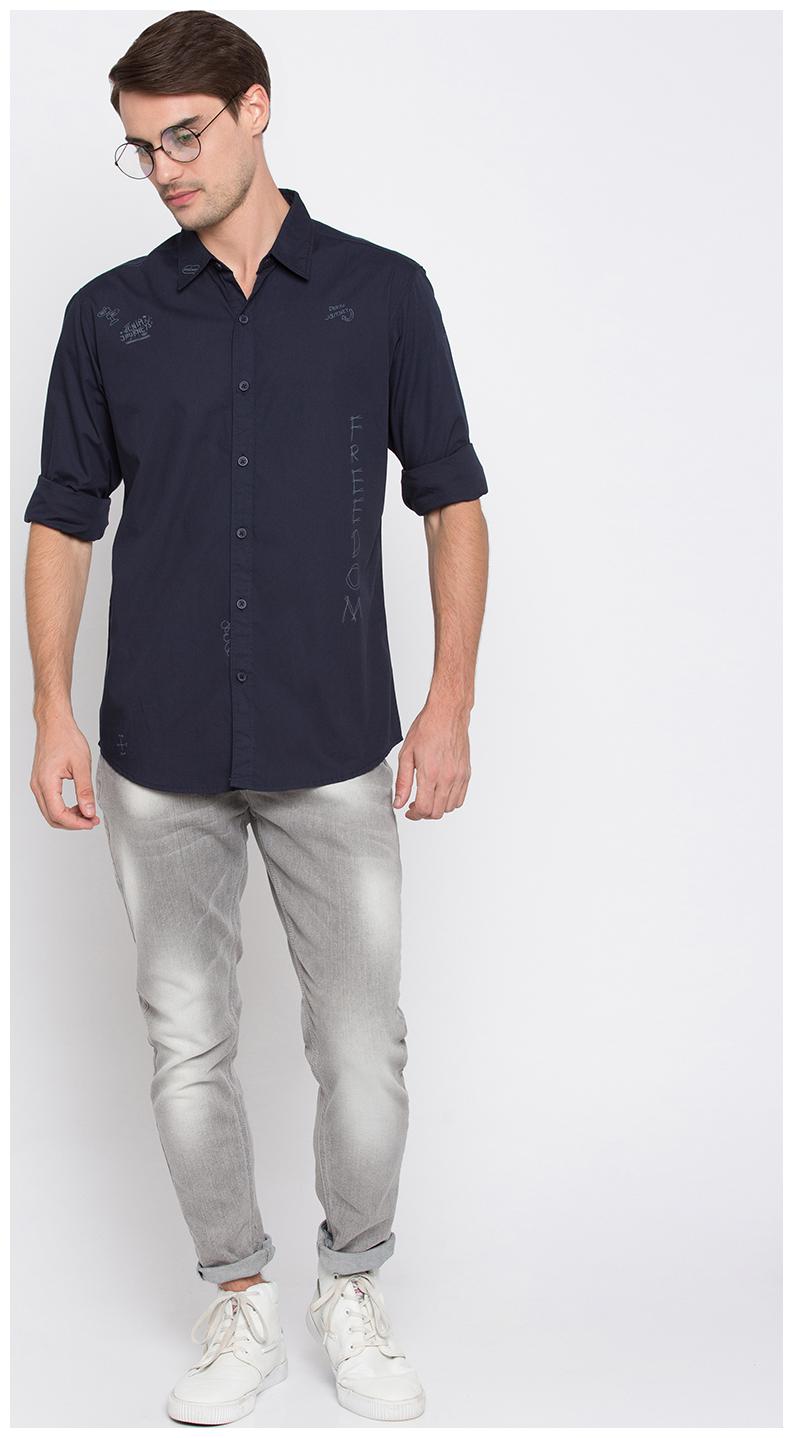 

Spykar Men Blue Solid Slim Fit Casual Shirt