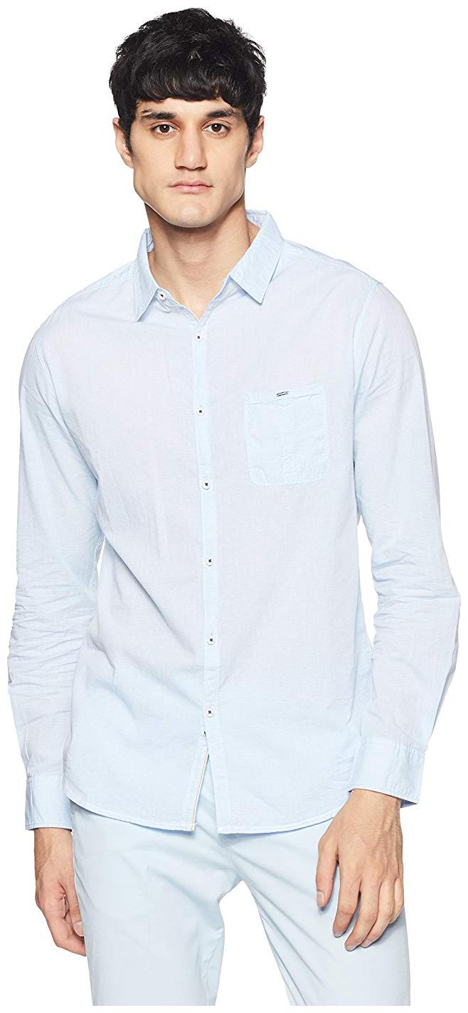 

Spykar Men Blue Solid Slim Fit Casual Shirt
