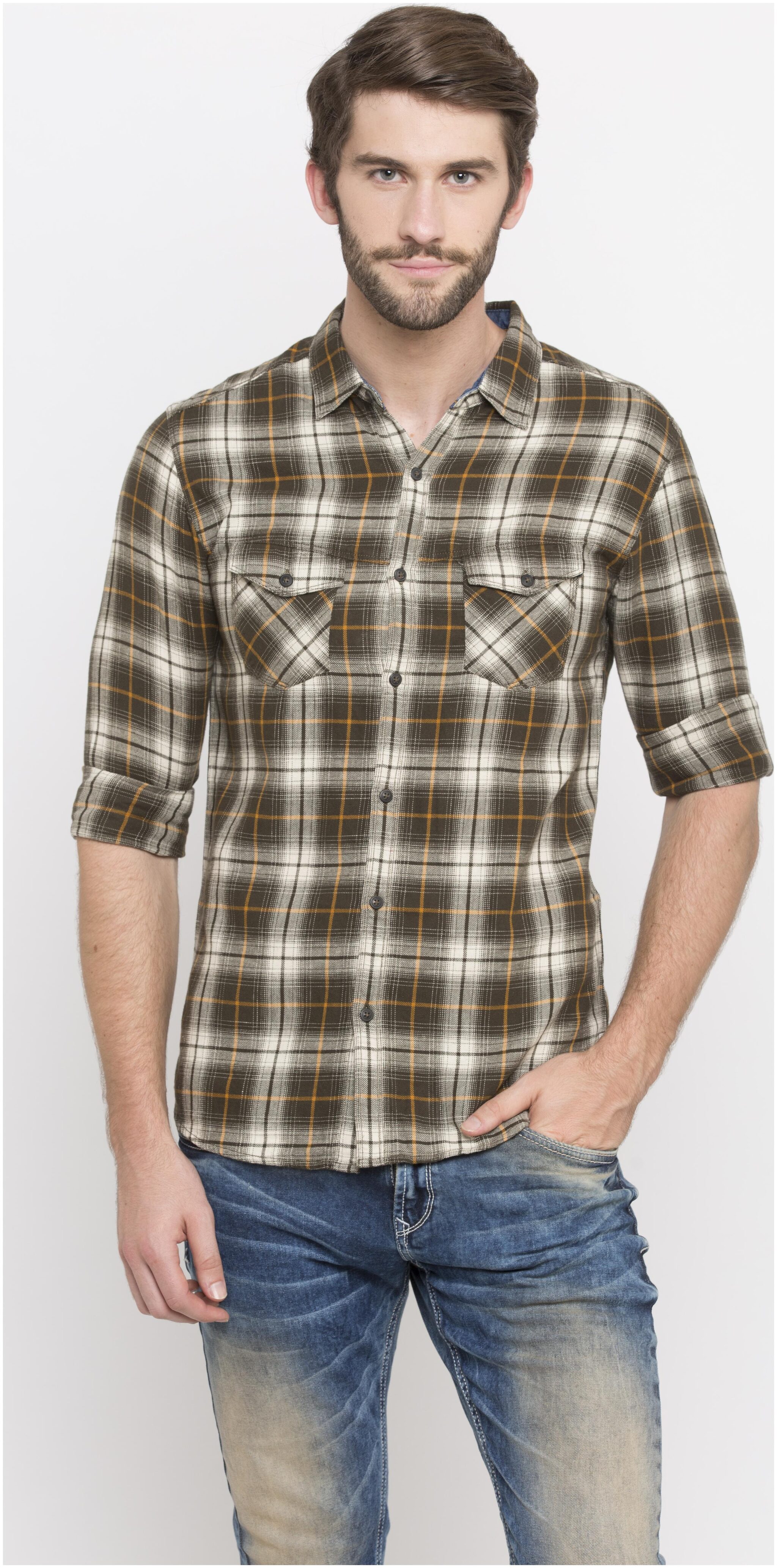 

Spykar Men Green Checked Slim Fit Casual Shirt
